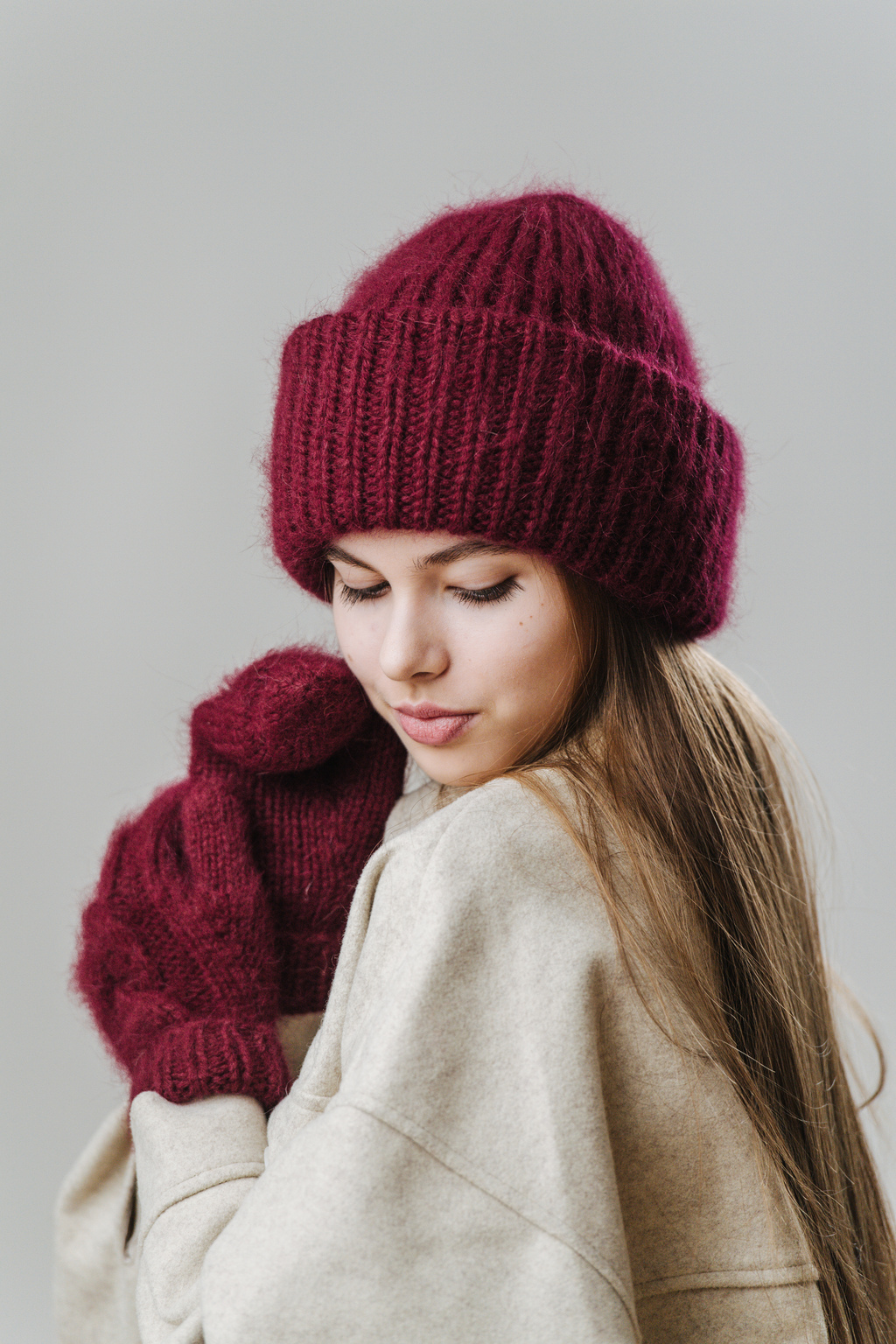 Double Minky ангора бордовый