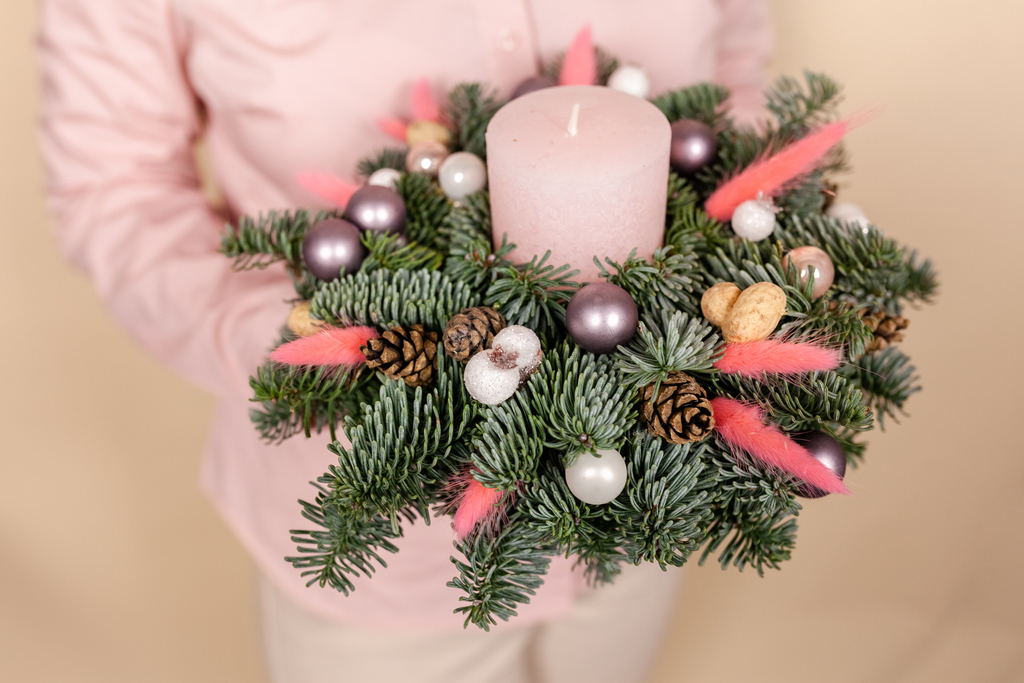 Композиция розово-пудровая с лагурусом