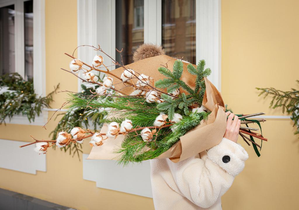 Авторский букет "Зимний с хлопком"