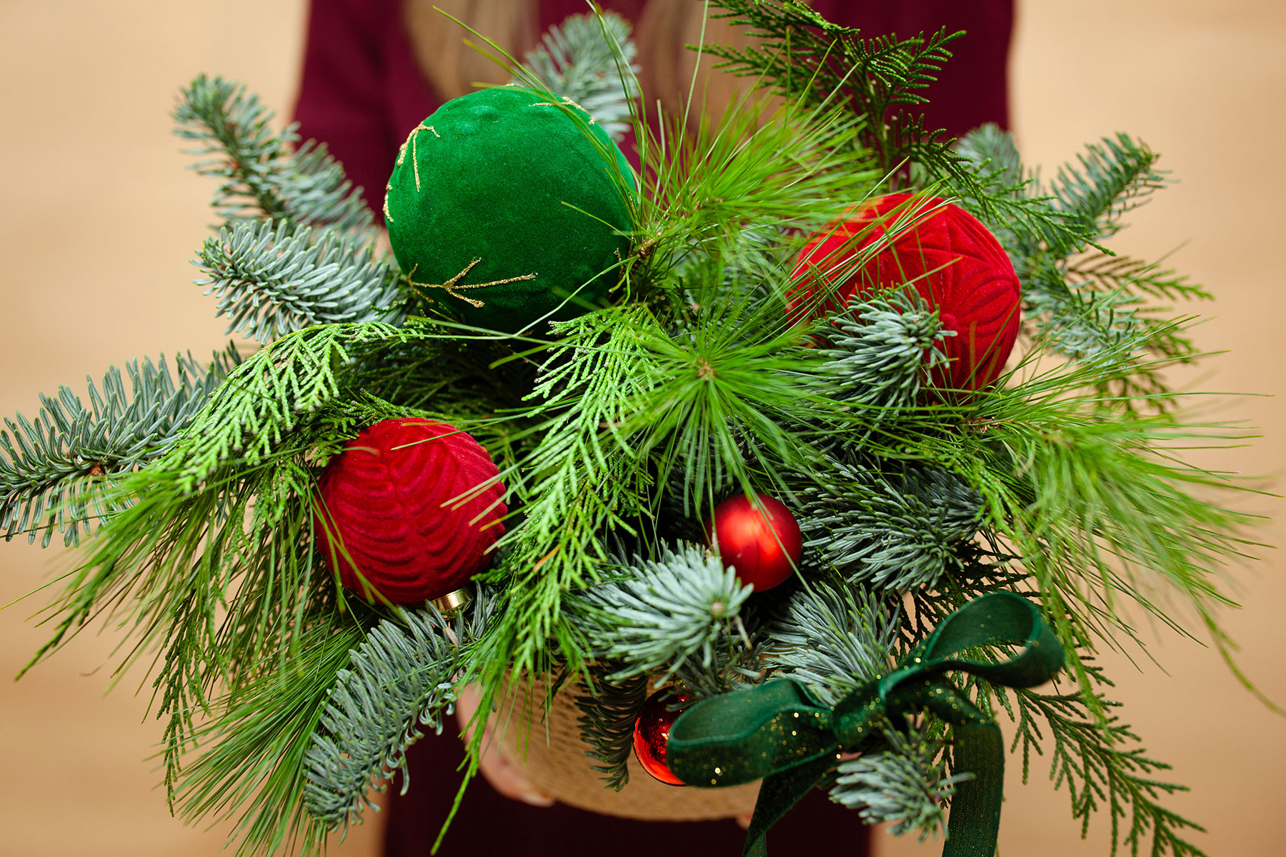 Композиция в кашпо "Красно-зеленая"