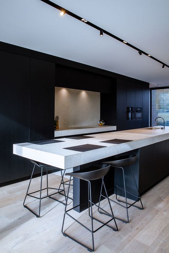 Цельный остров + барная стойка/стол одной высоты (850-900 мм)