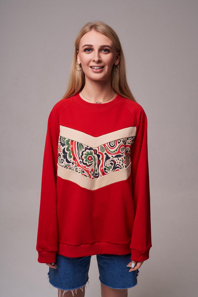 Женский свитшот Земляника красный классического кроя