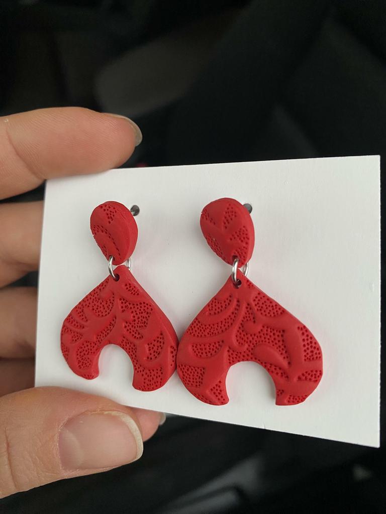 Серьги Кокошники резные красные