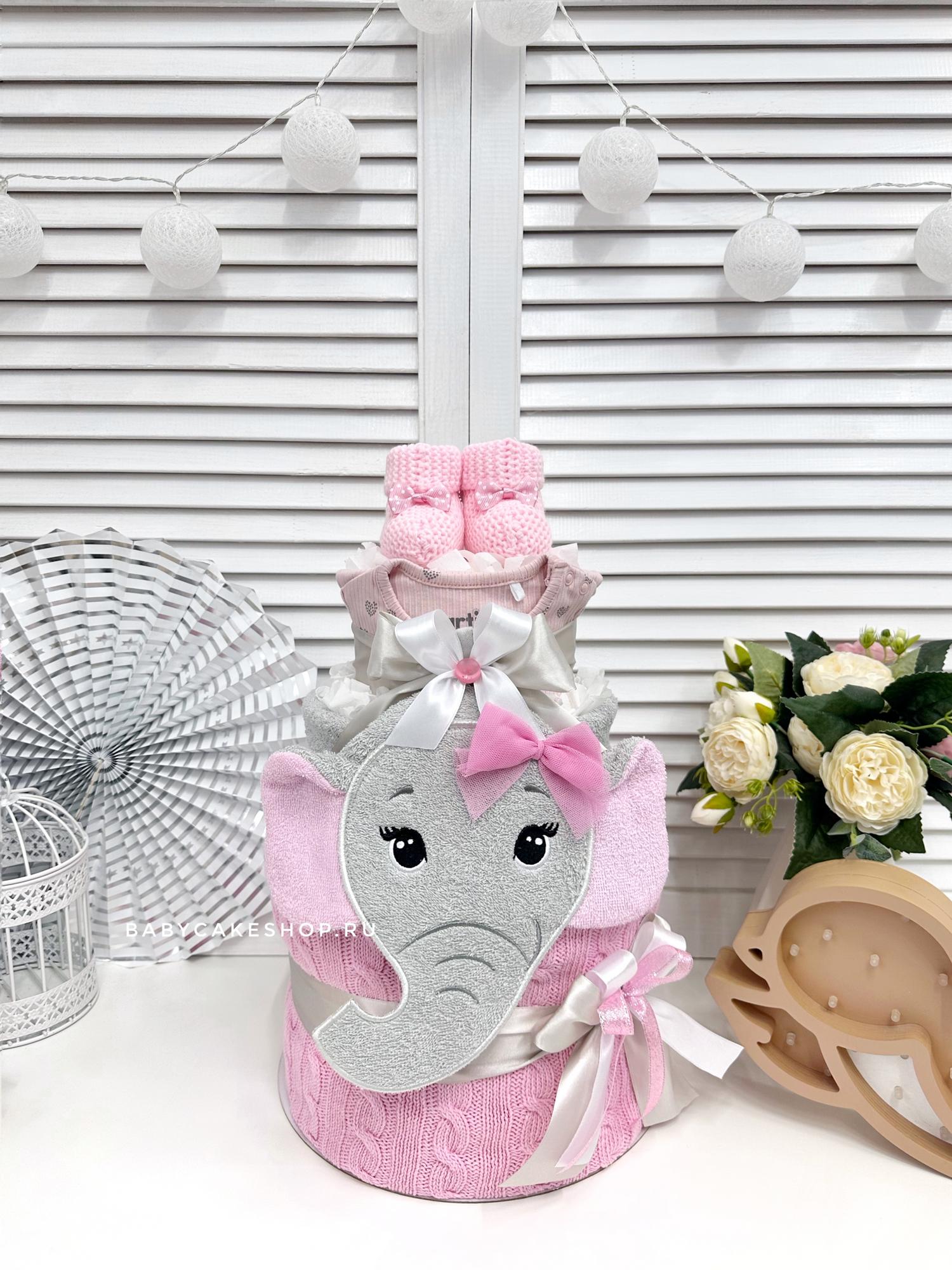 Торт из памперсов подгузников с полотенцем «Слоник»