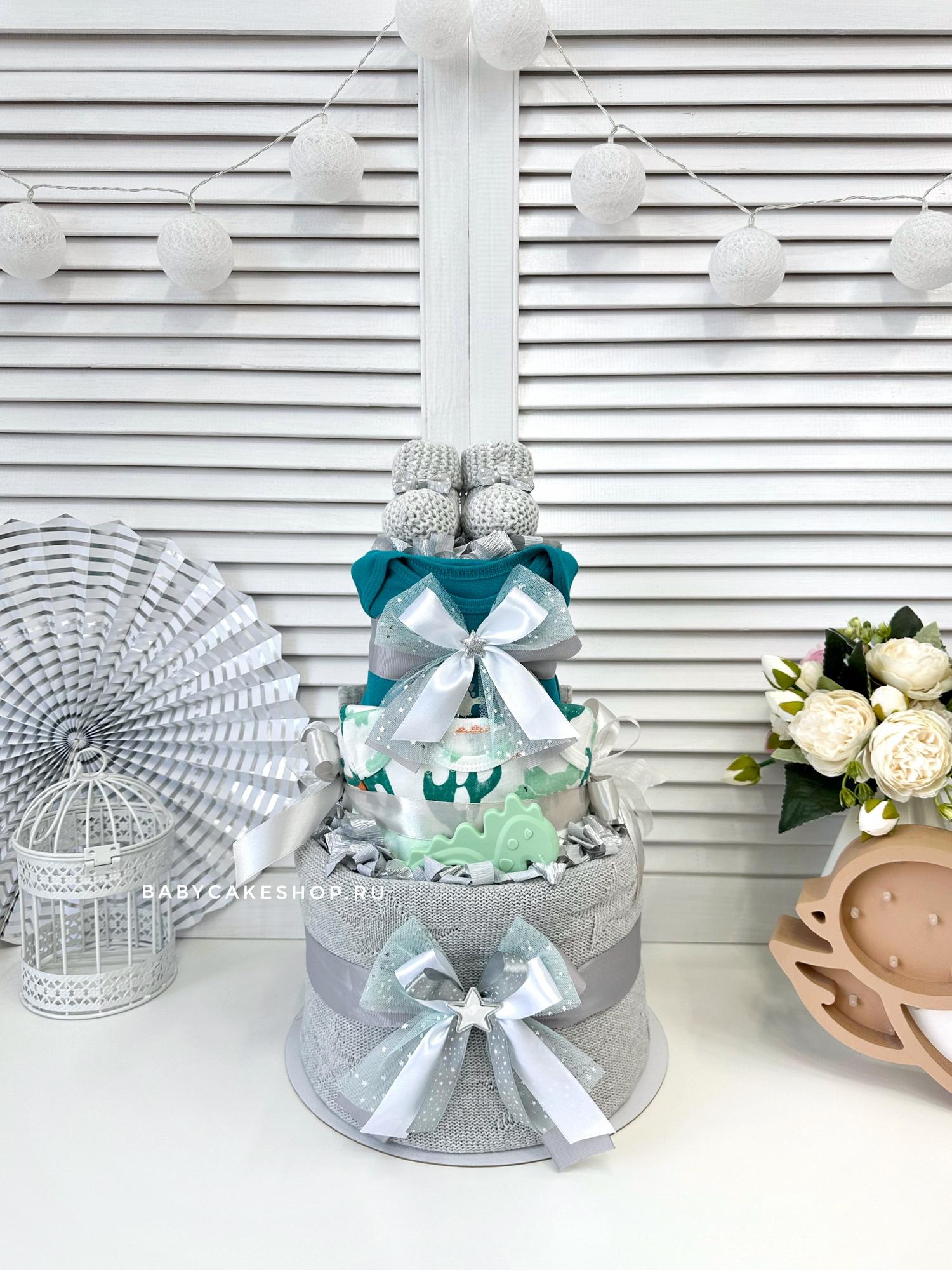 Торт из памперсов подгузников для мальчика «Динозаврик»