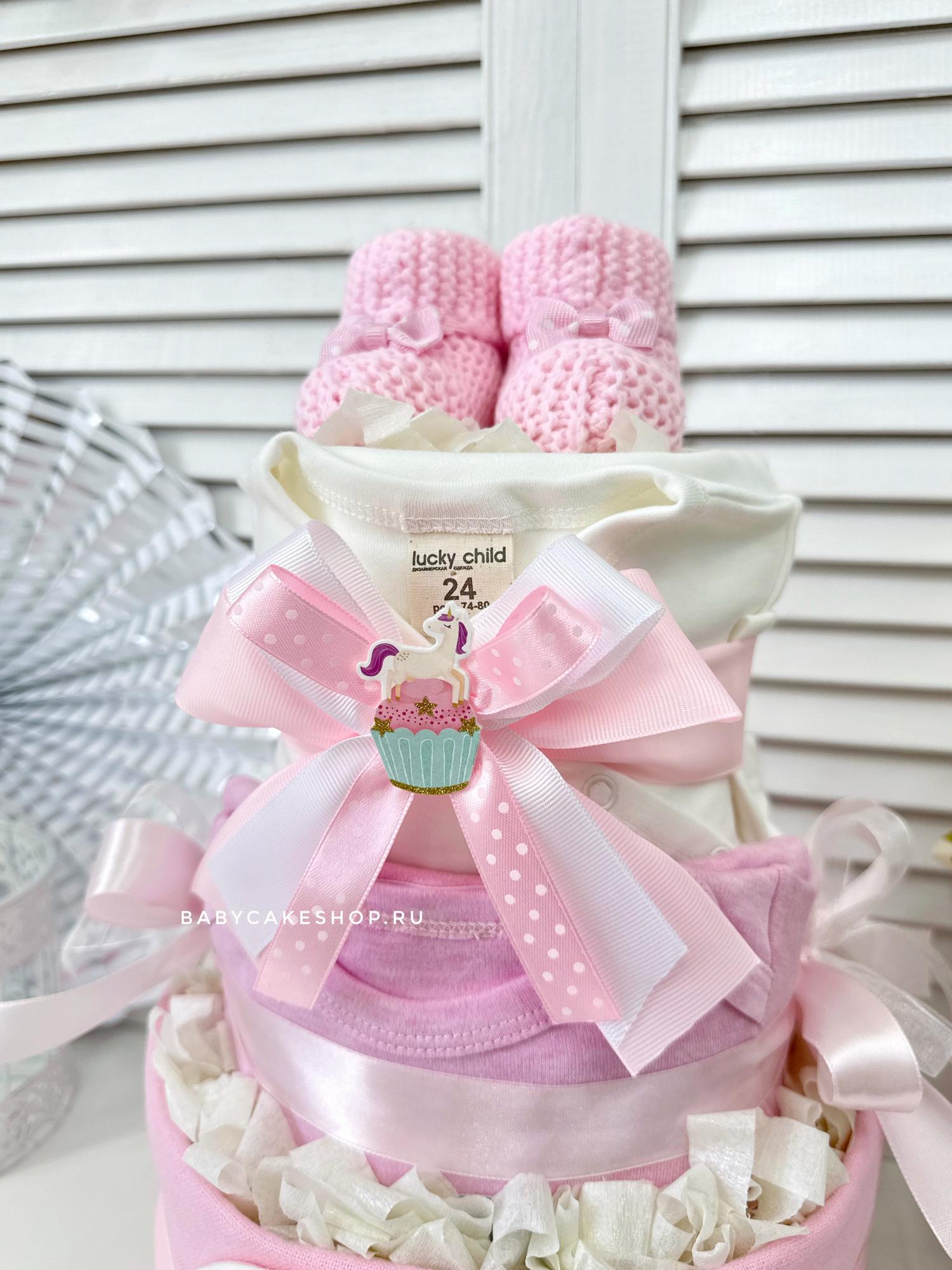 Торт из памперсов подгузников для девочки «Розовый»