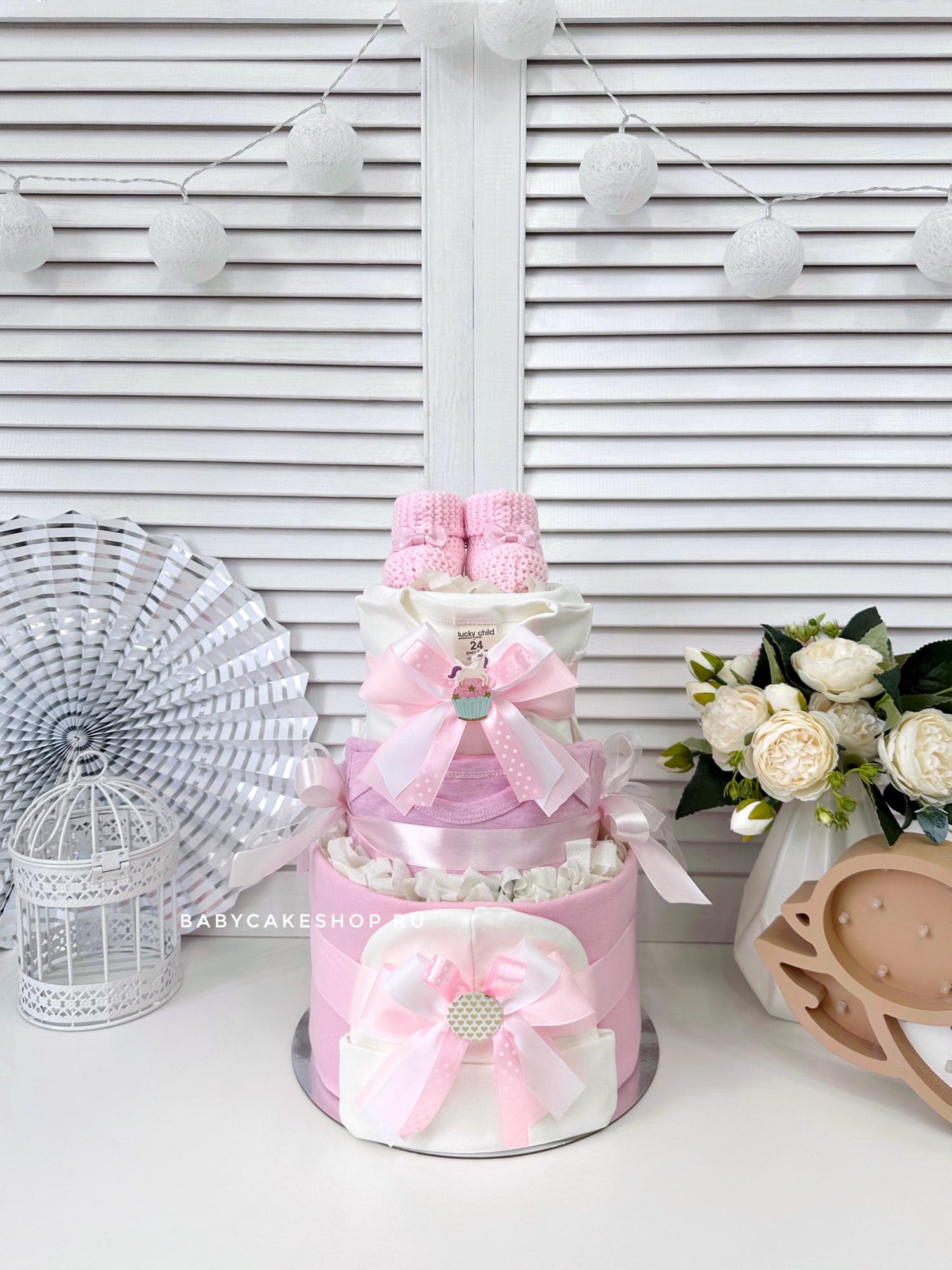 Торт из памперсов подгузников для девочки «Розовый»