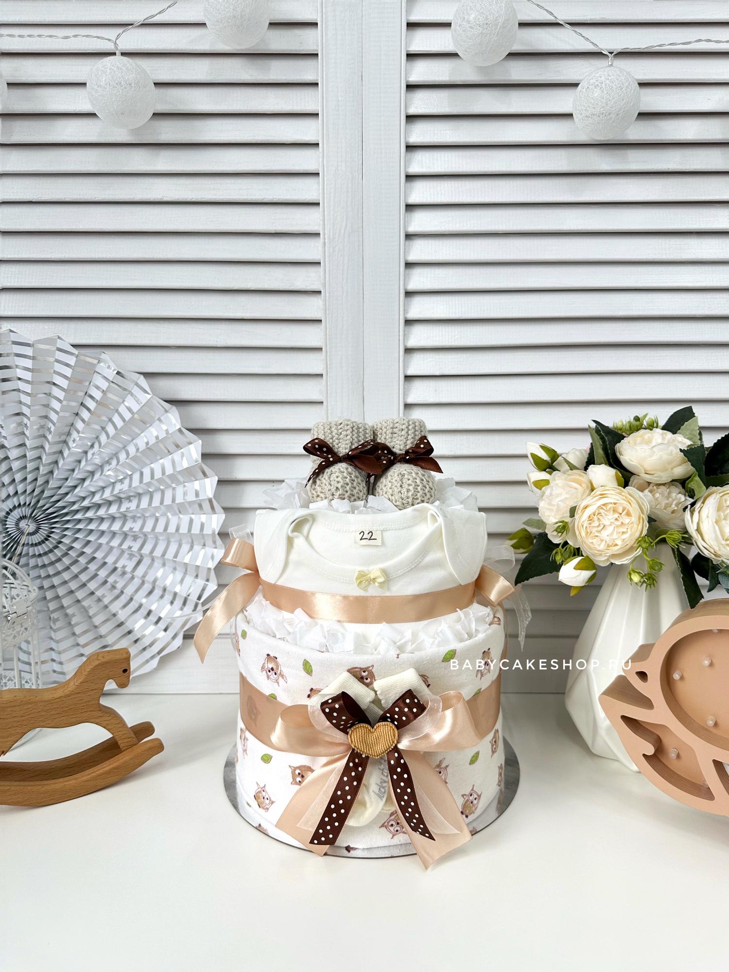 Торт из подгузников памперсов для девочки «Сова»