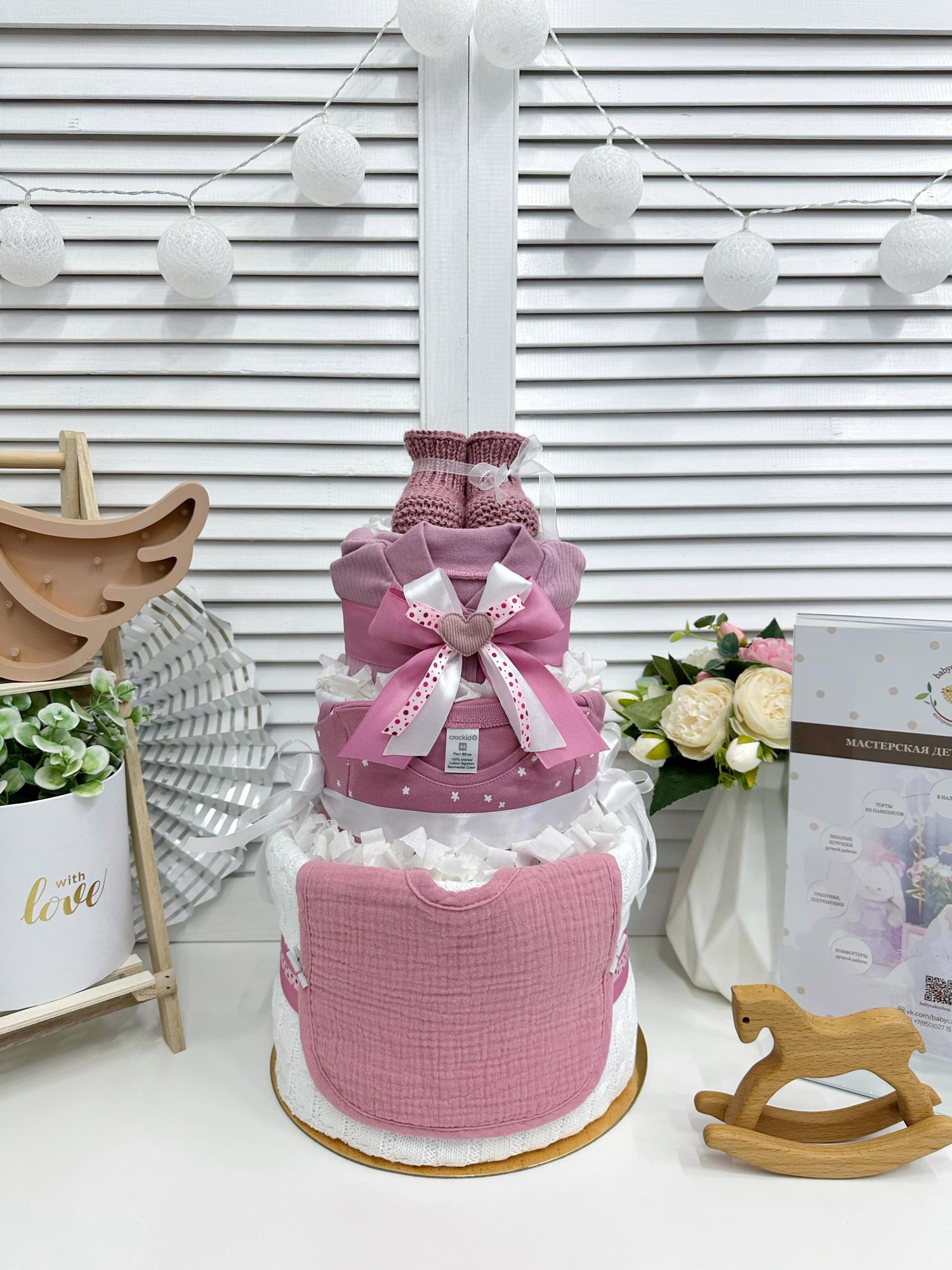 Торт из подгузников памперсов для девочки «Малина»