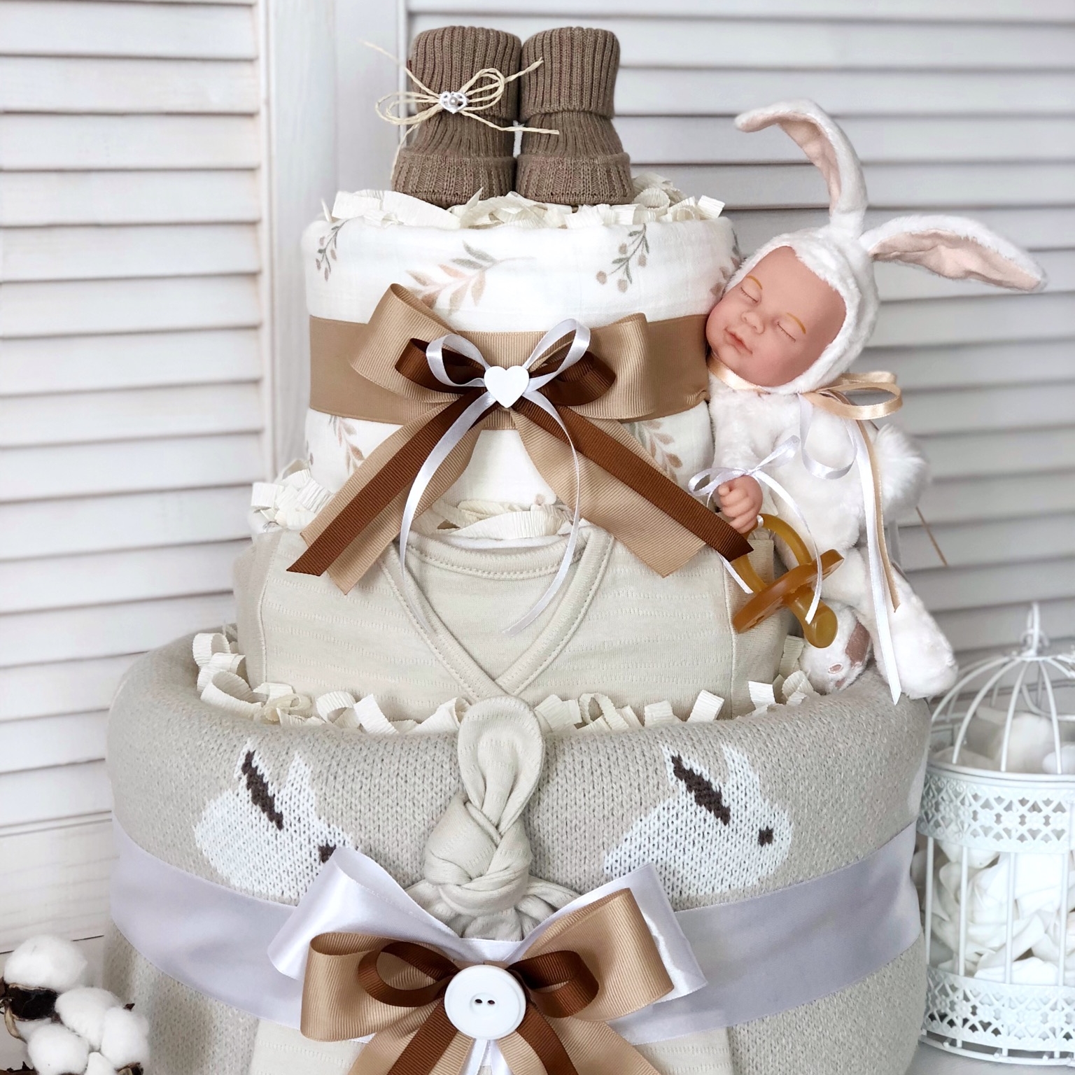 Торт из памперсов подгузников в СПб купить недорого Оригинальный и полезный подарок на выписку из роддома, крестины, смотрины малыша. Подарок на рождение Санкт-Петербург, Москва