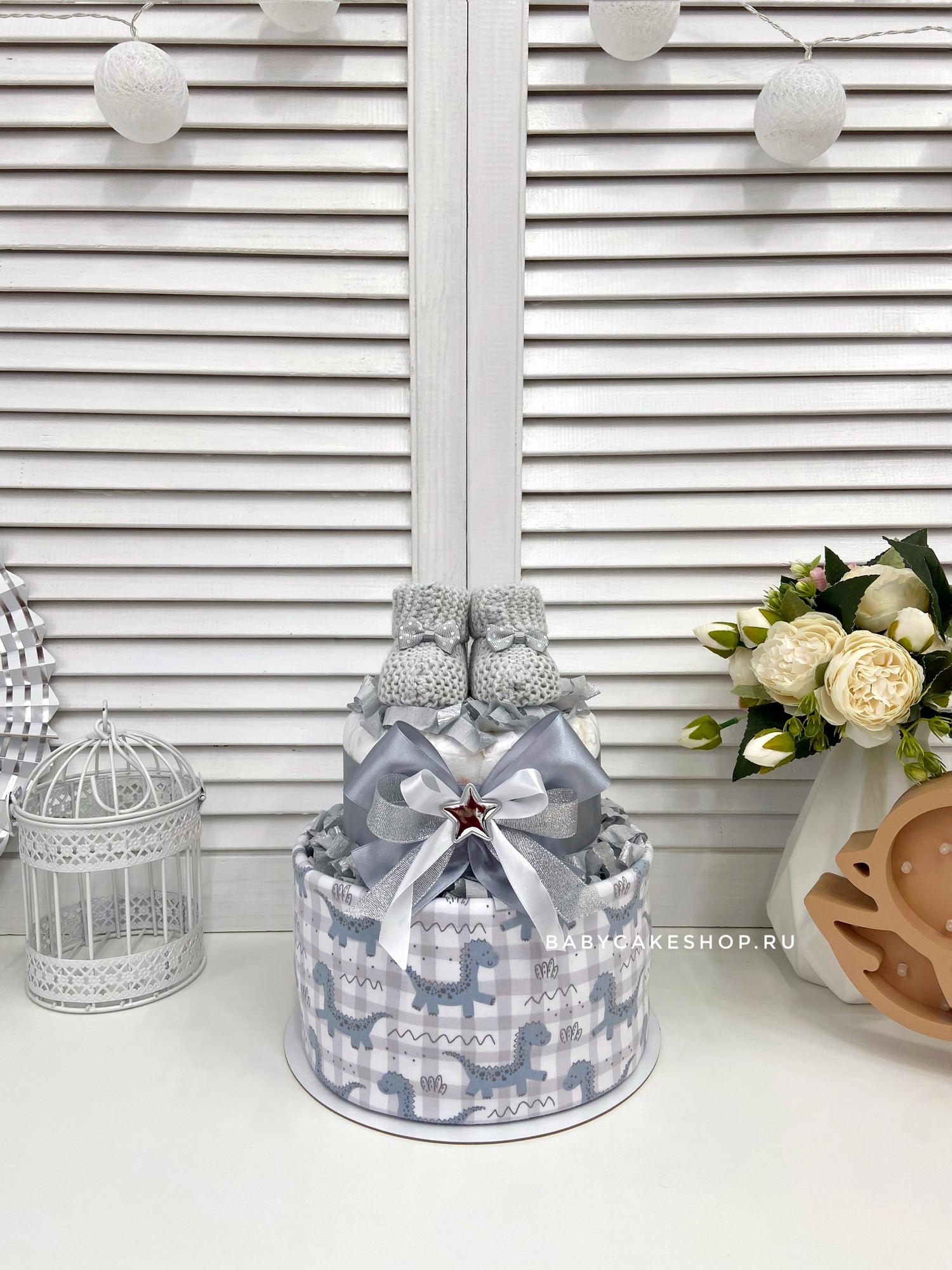 Торт из памперсов подгузников для мальчика «Динозаврики»