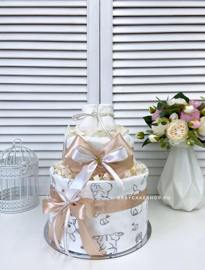 Торт из памперсов подгузников для девочки «Зайка пудра»
