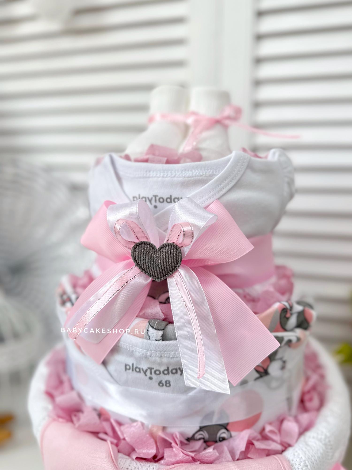 Торт из памперсов подгузников для девочки «Розовый»