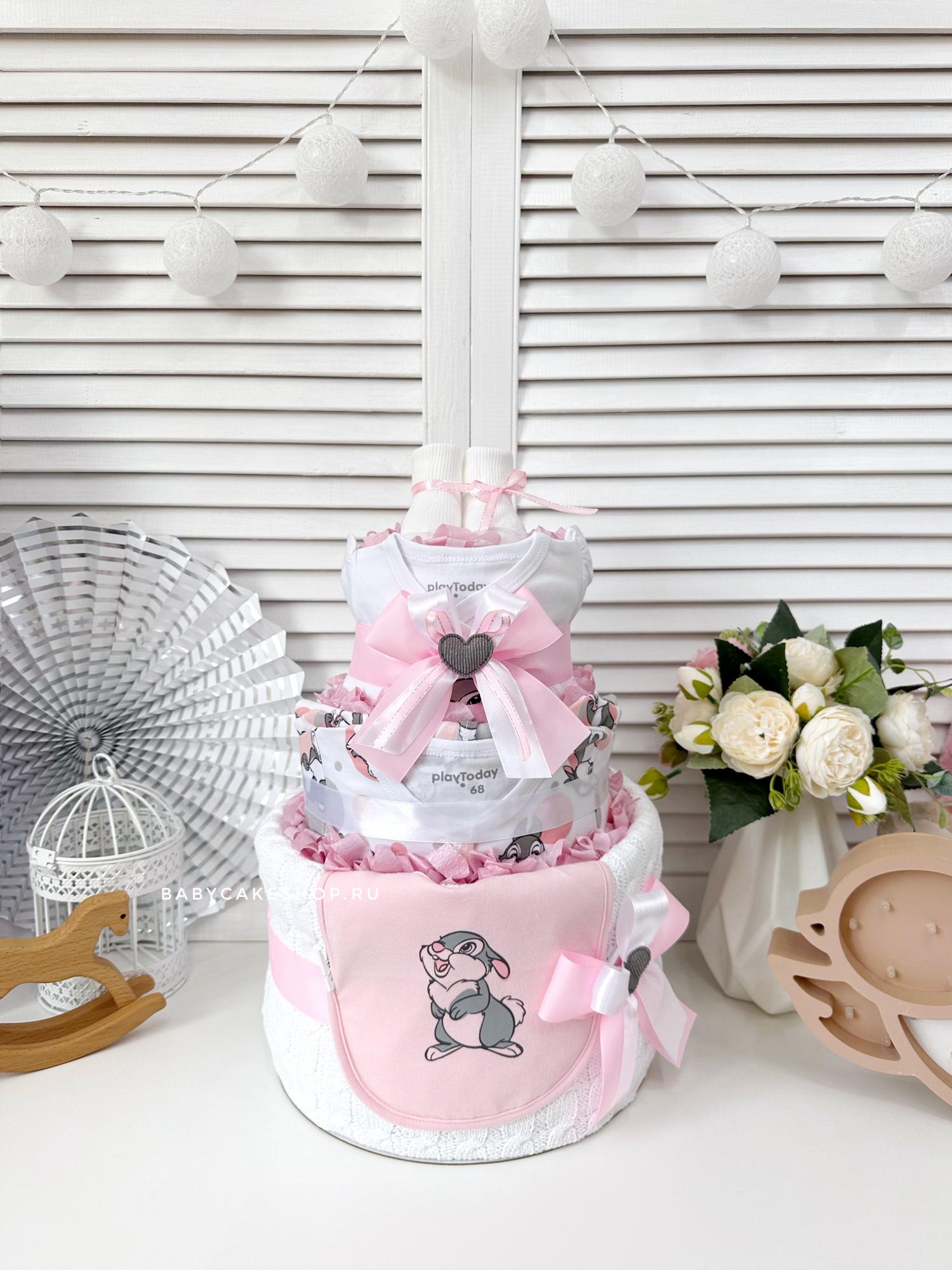 Торт из памперсов подгузников для девочки «Розовый»