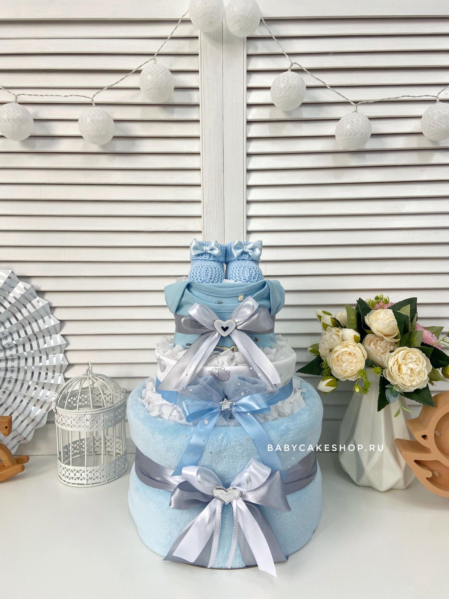 Торт из памперсов подгузников для мальчика «Облака»