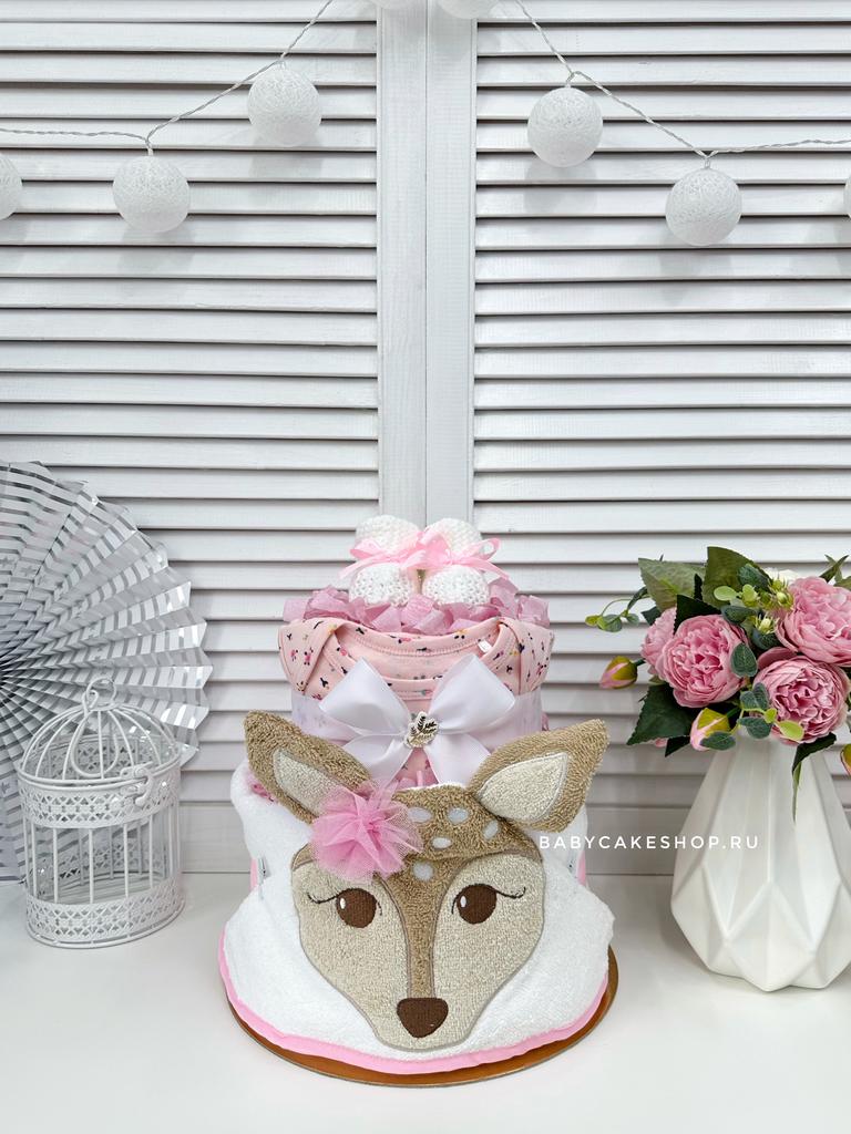 Торт из памперсов подгузников для девочки с полотенцем «Малышка Бэмби»