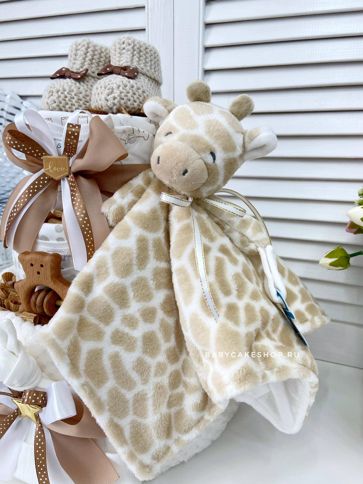 Торт из подгузников памперсов универсальный с пледом «Жираф»