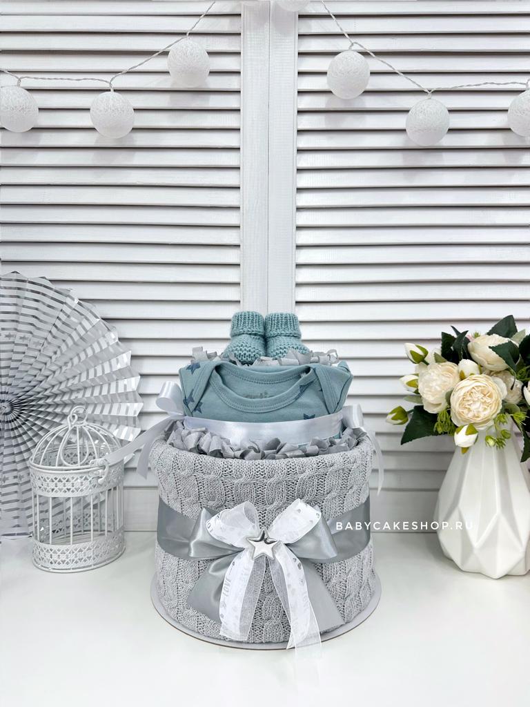 Торт из памперсов подгузников для новорожденного «Мятный»