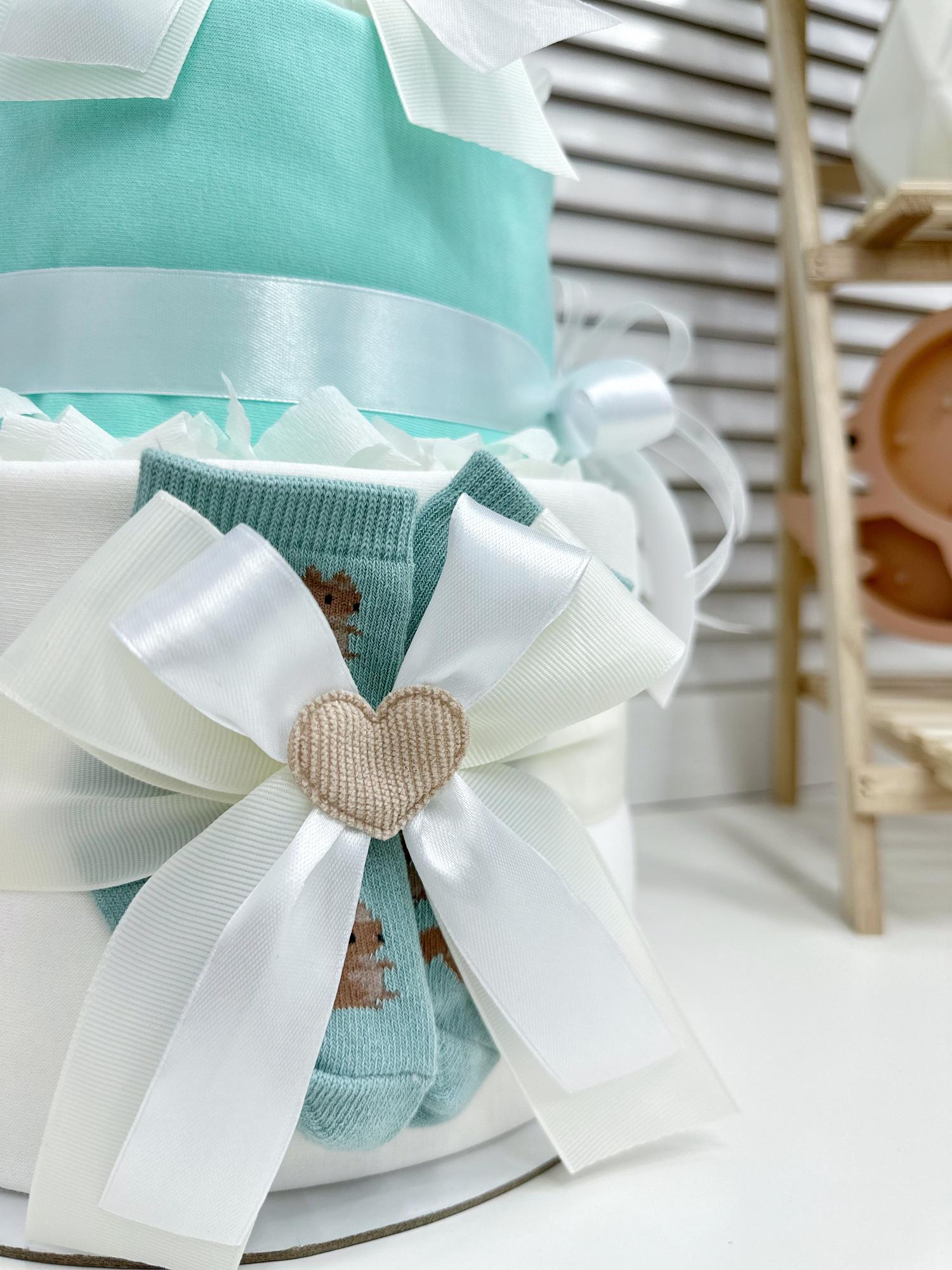 Торт из памперсов подгузников для ребёнка универсальный «Мятный»