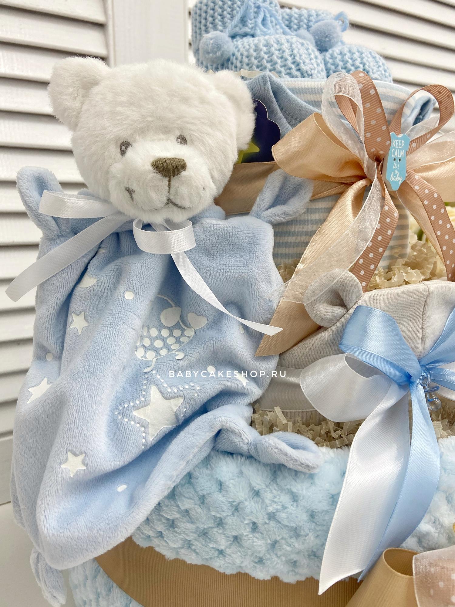 Торт из памперсов подгузников для новорожденного мальчика «Мишка»