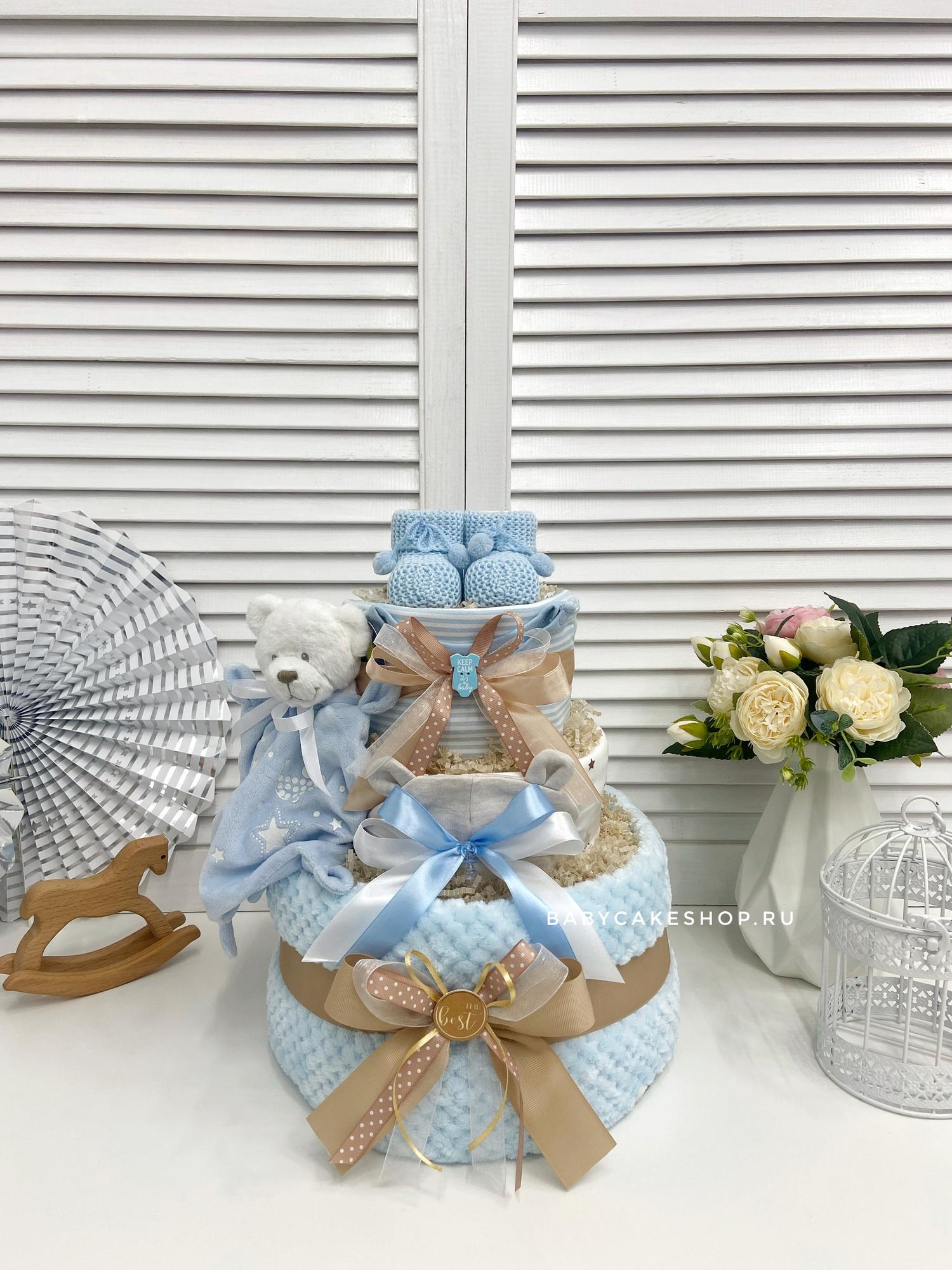 Торт из памперсов подгузников для новорожденного мальчика «Мишка»