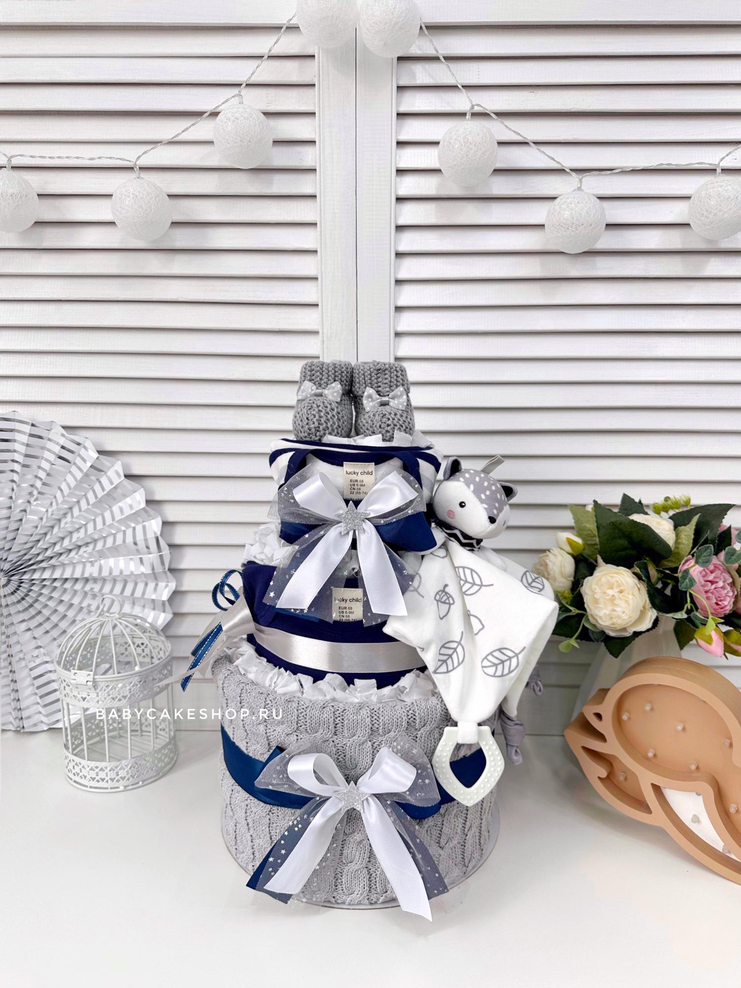 Торт из памперсов подгузников для мальчика «Синий»