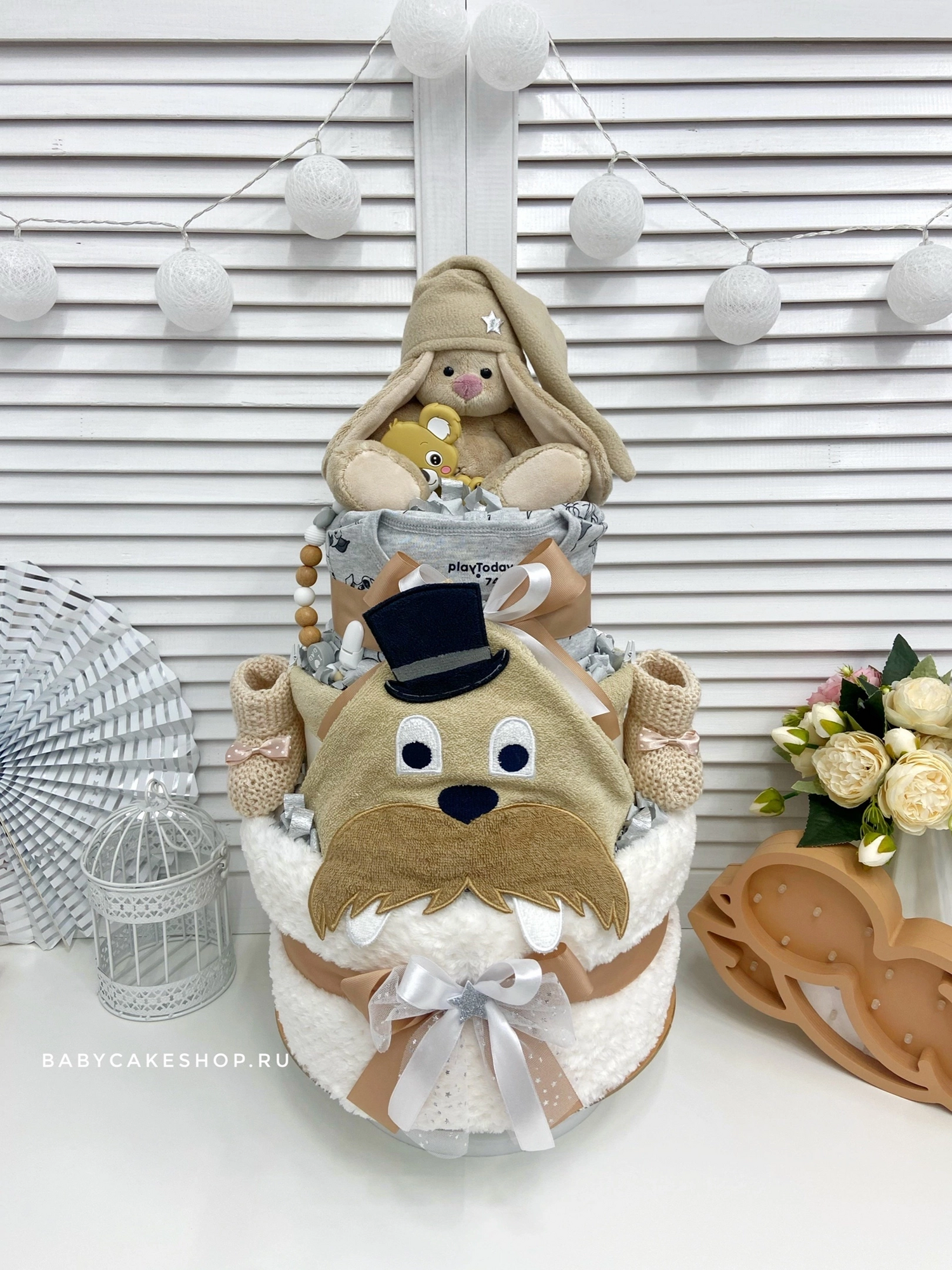 Торт из подгузников памперсов подарок на рождение «Морж»