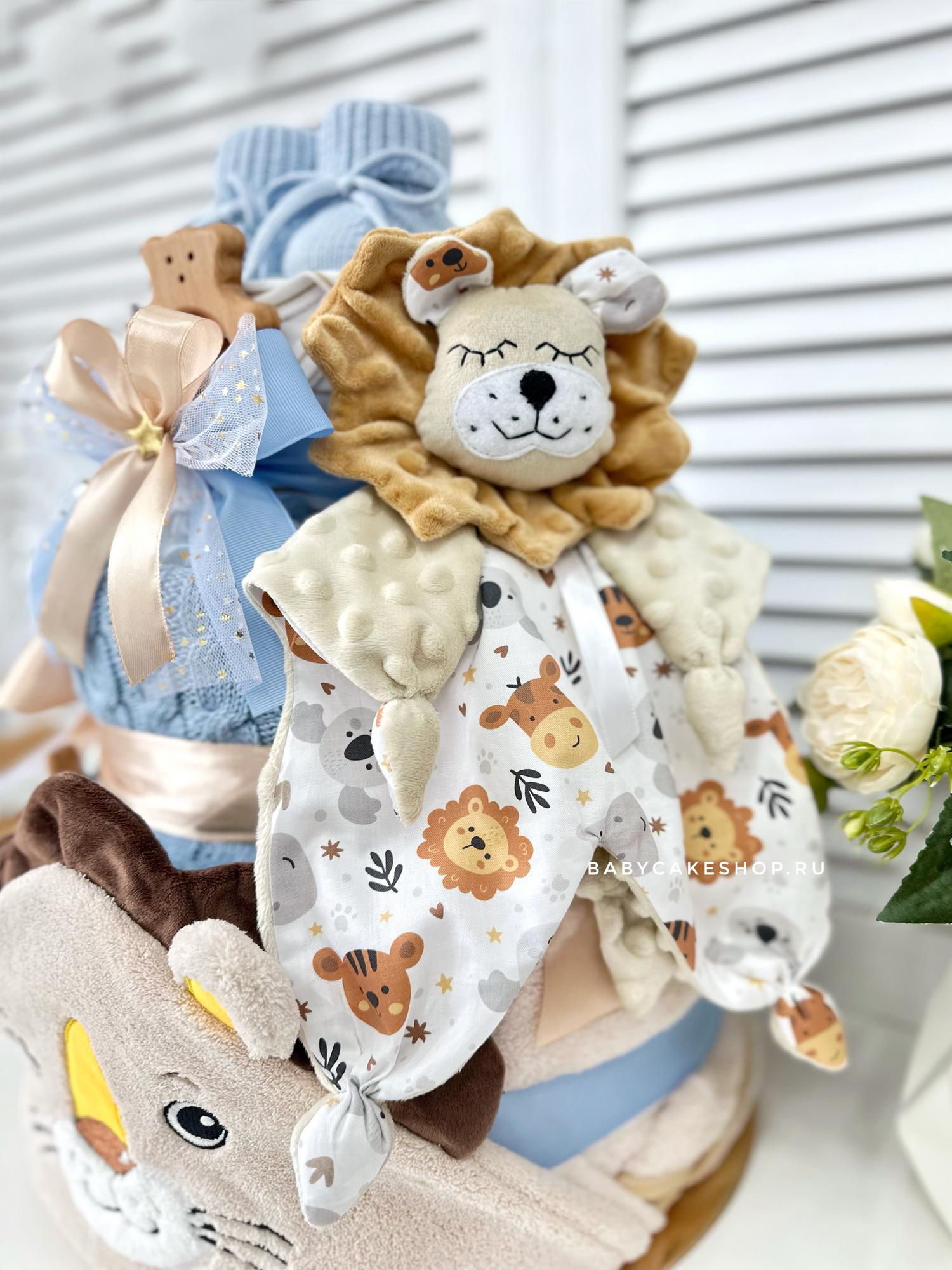 Торт из памперсов подгузников для мальчика новорожденного "Львёнок"