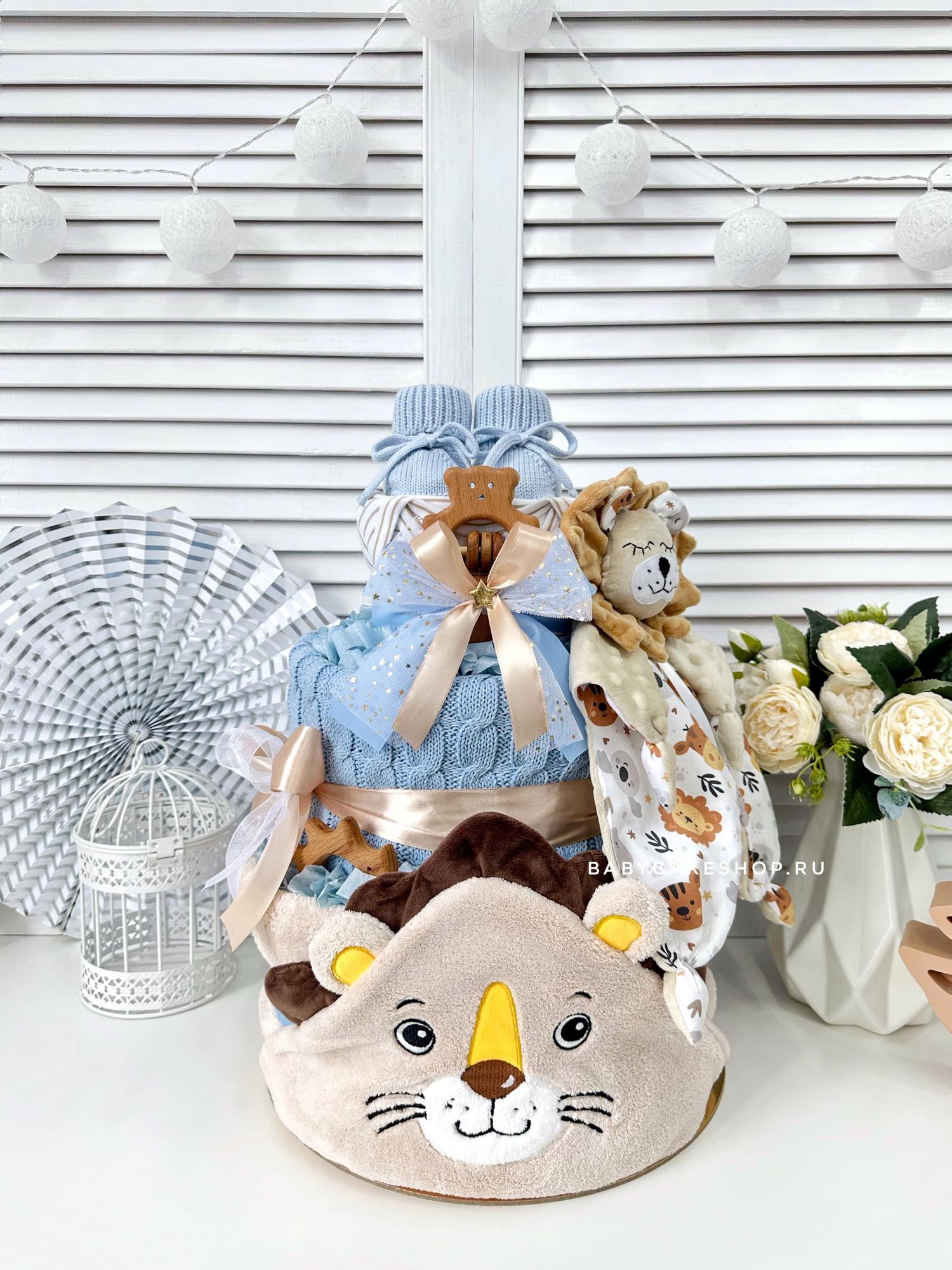 Торт из памперсов подгузников для мальчика новорожденного "Львёнок"