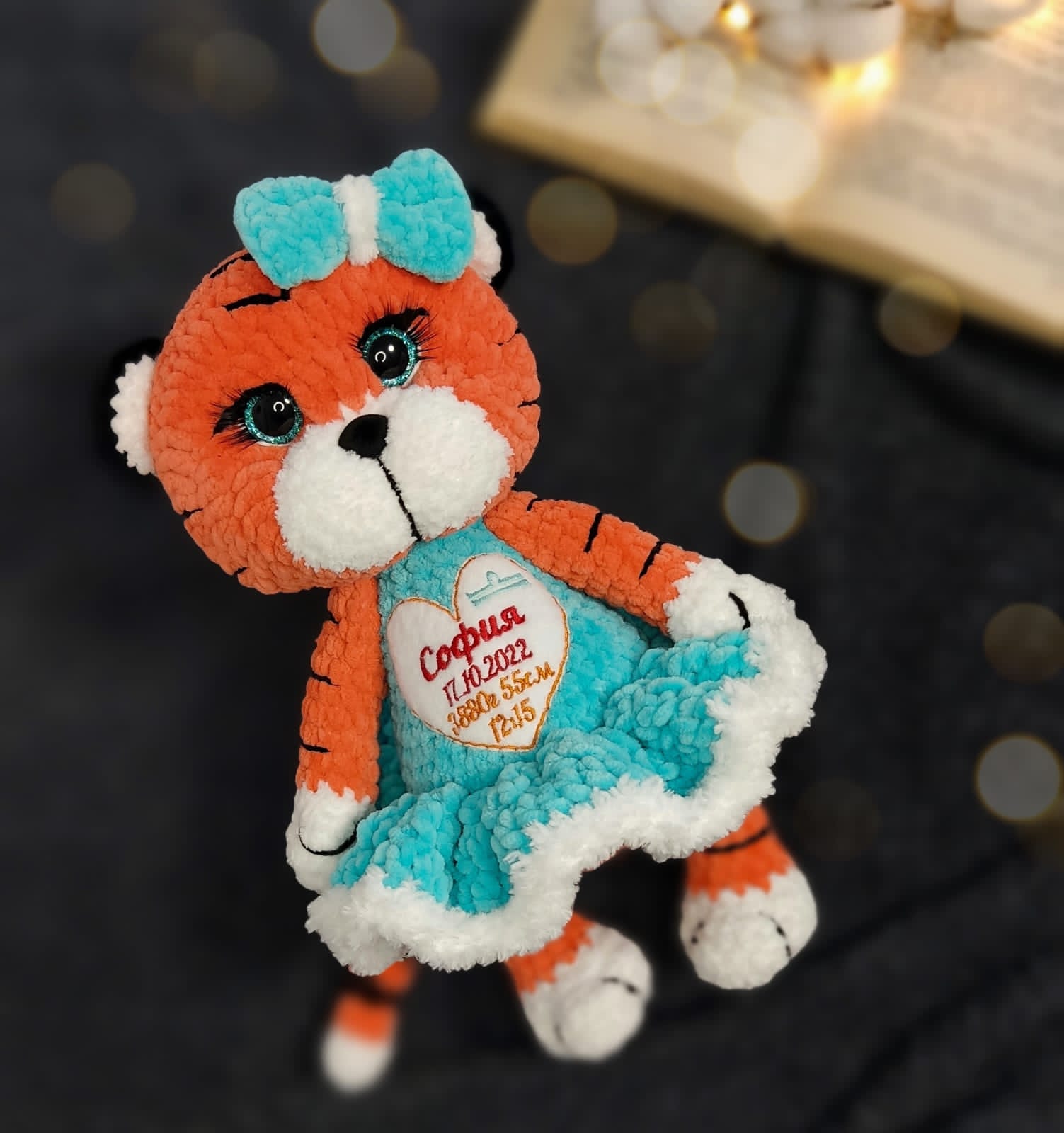 Вязаная мягкая игрушка ручной работы "Тигрёнок"