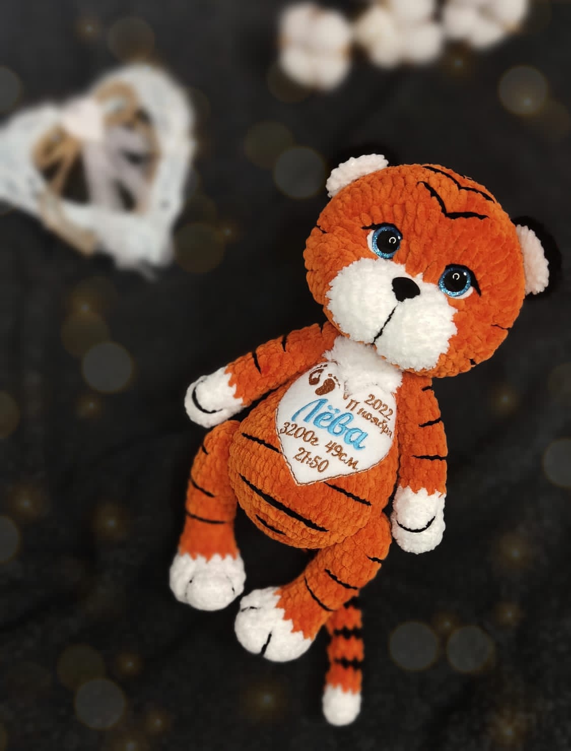 Вязаная мягкая игрушка ручной работы "Тигрёнок"