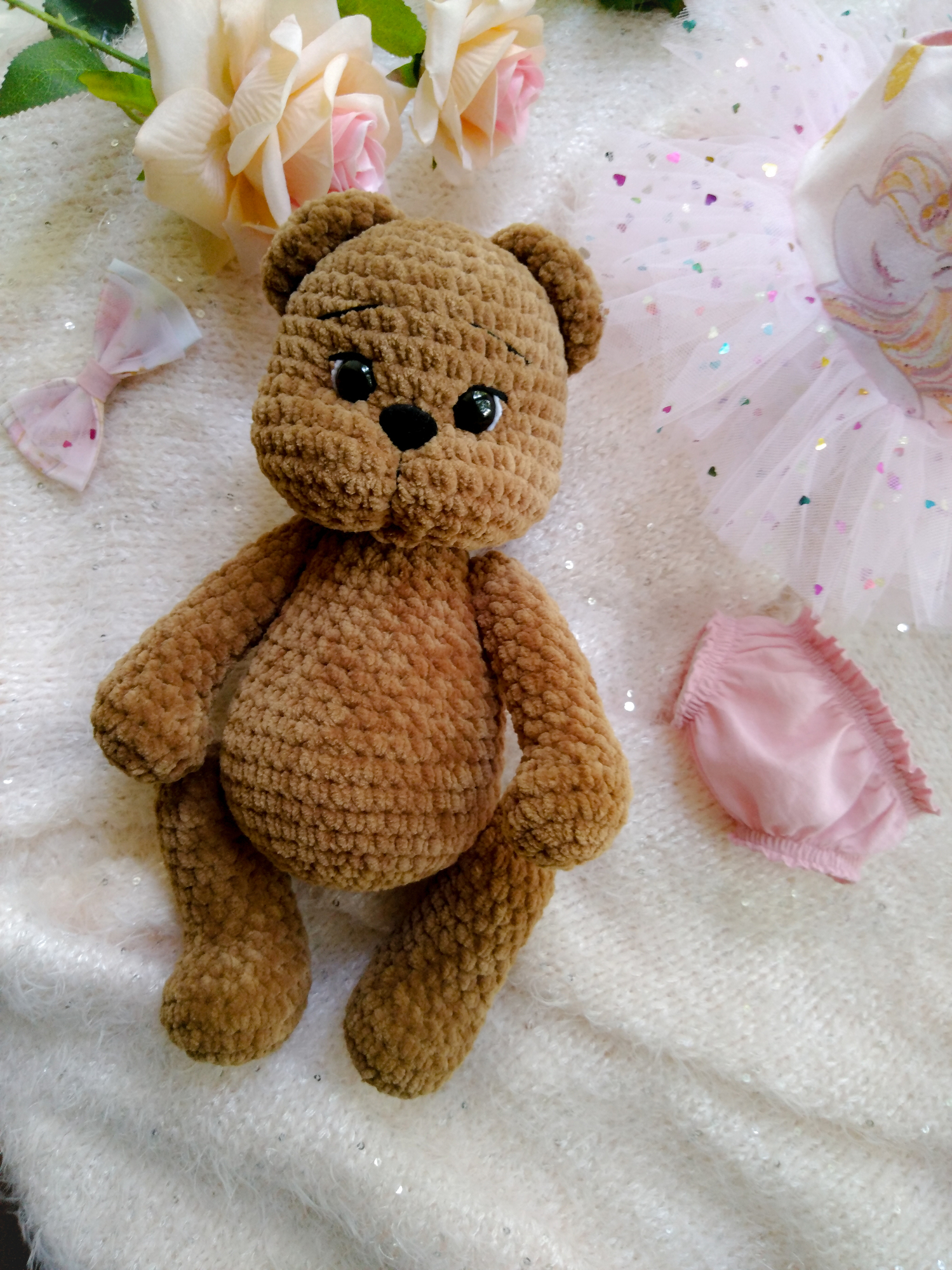 Вязаная мягкая игрушка ручной работы "Мишка"