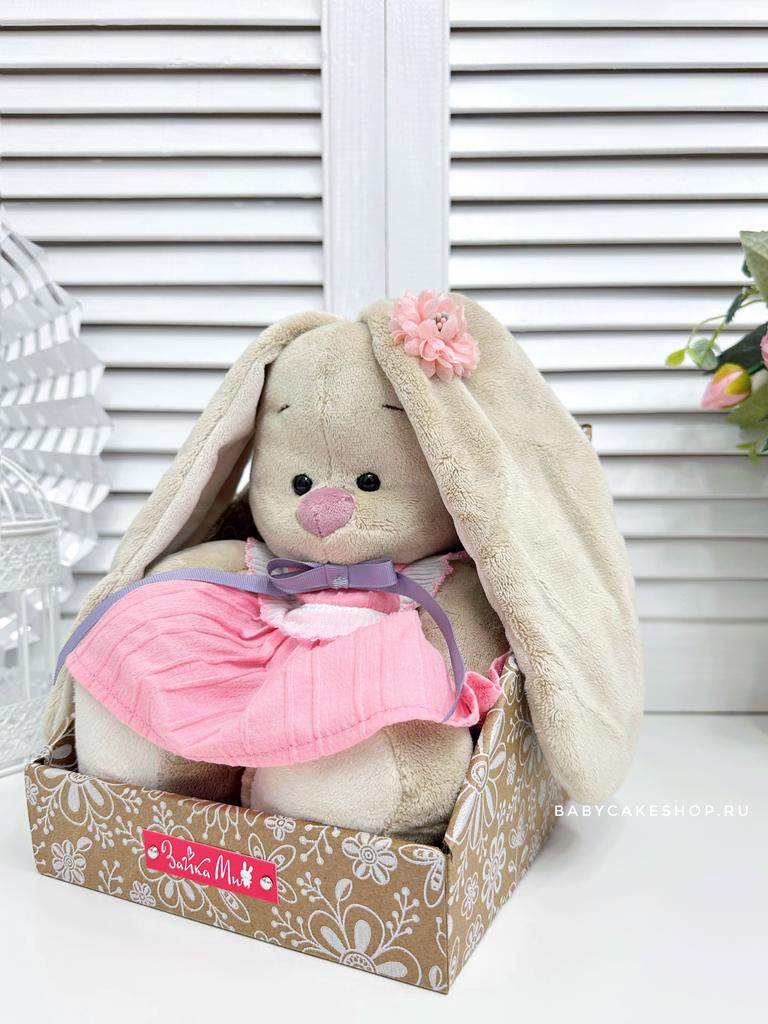 Мягкая именная игрушка с вышивкой имени и метрикой ребенка "Зайка Ми цветок"