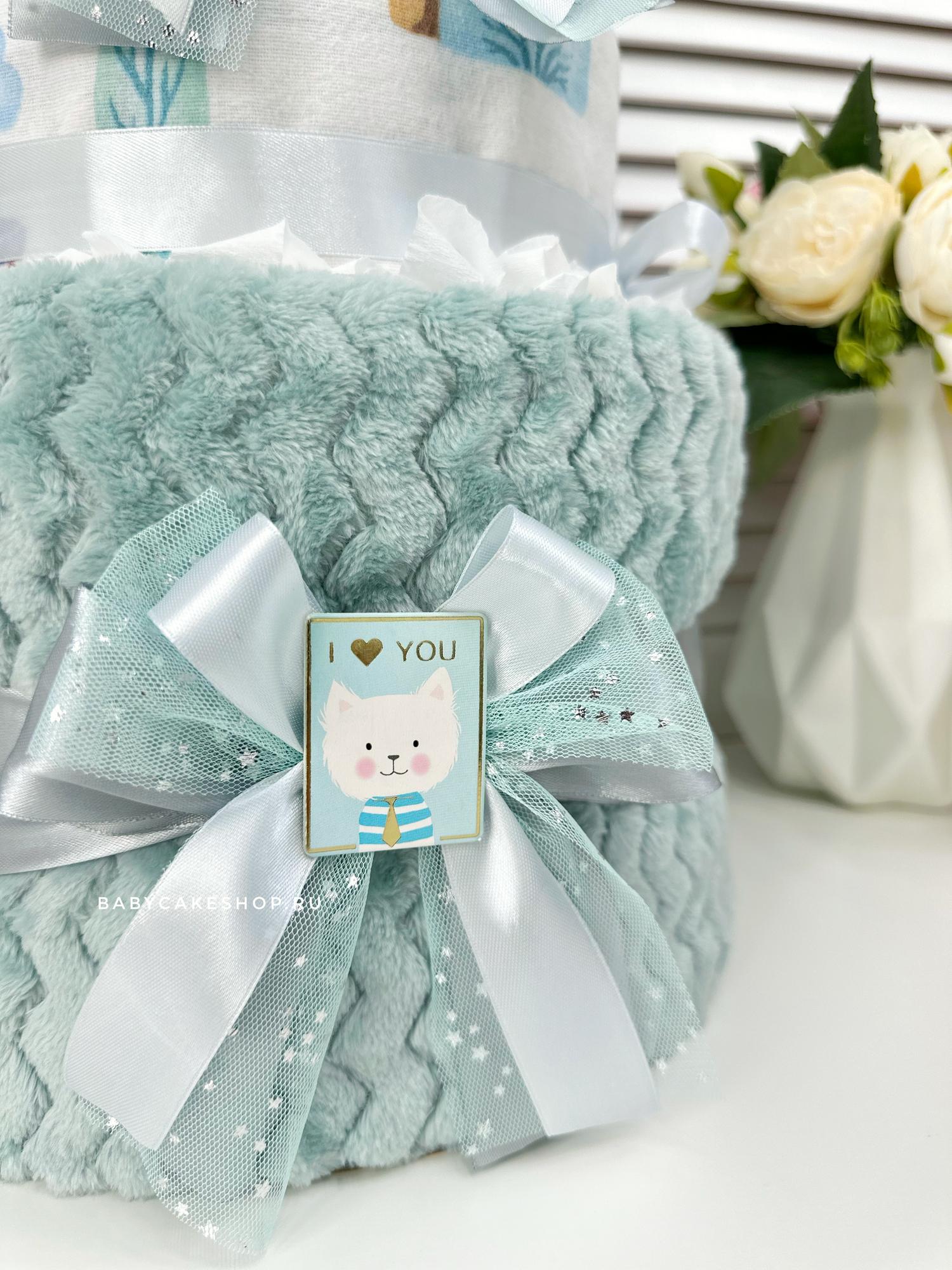 Торт из памперсов подгузников для новорожденного мальчика «Мятный»