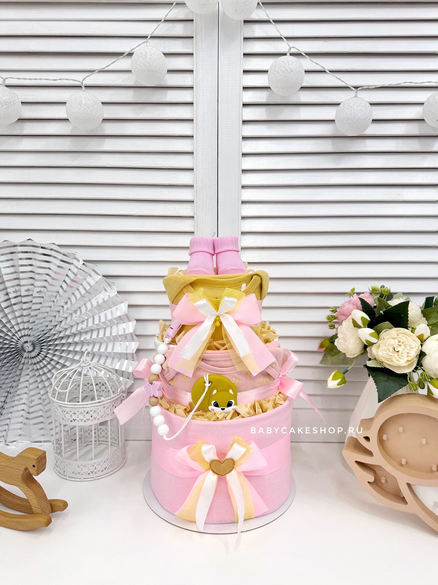 Торт из памперсов подгузников для девочки  «Солнечный»