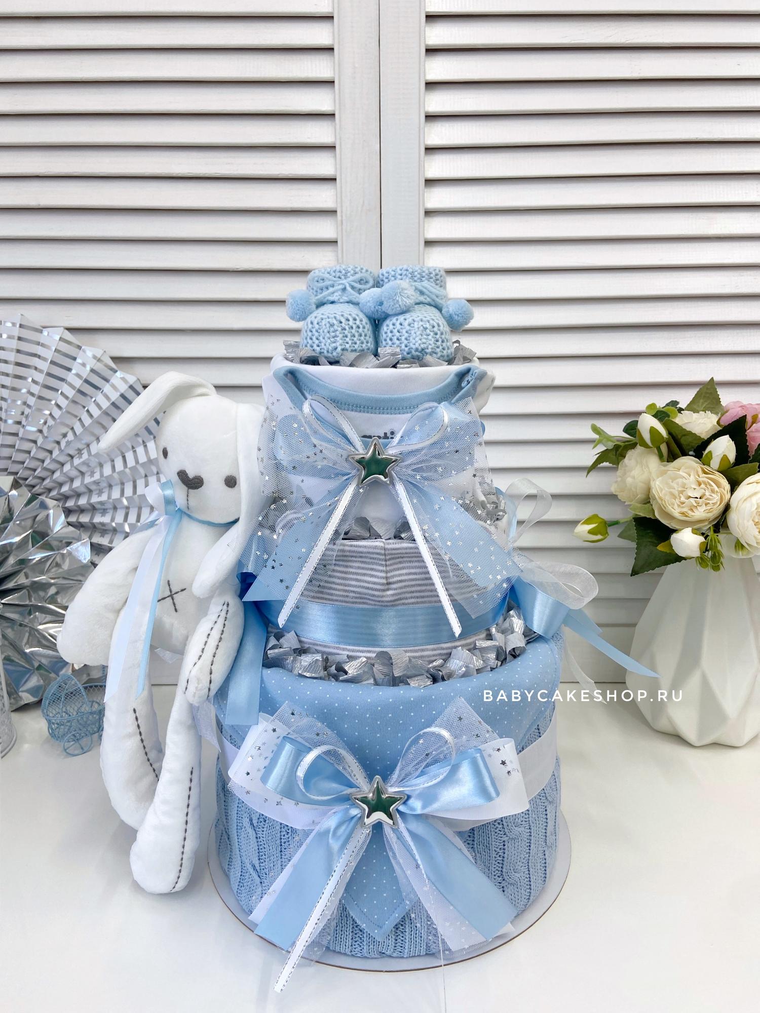 Торт из подгузников памперсов для новорожденного мальчика «Зайка»