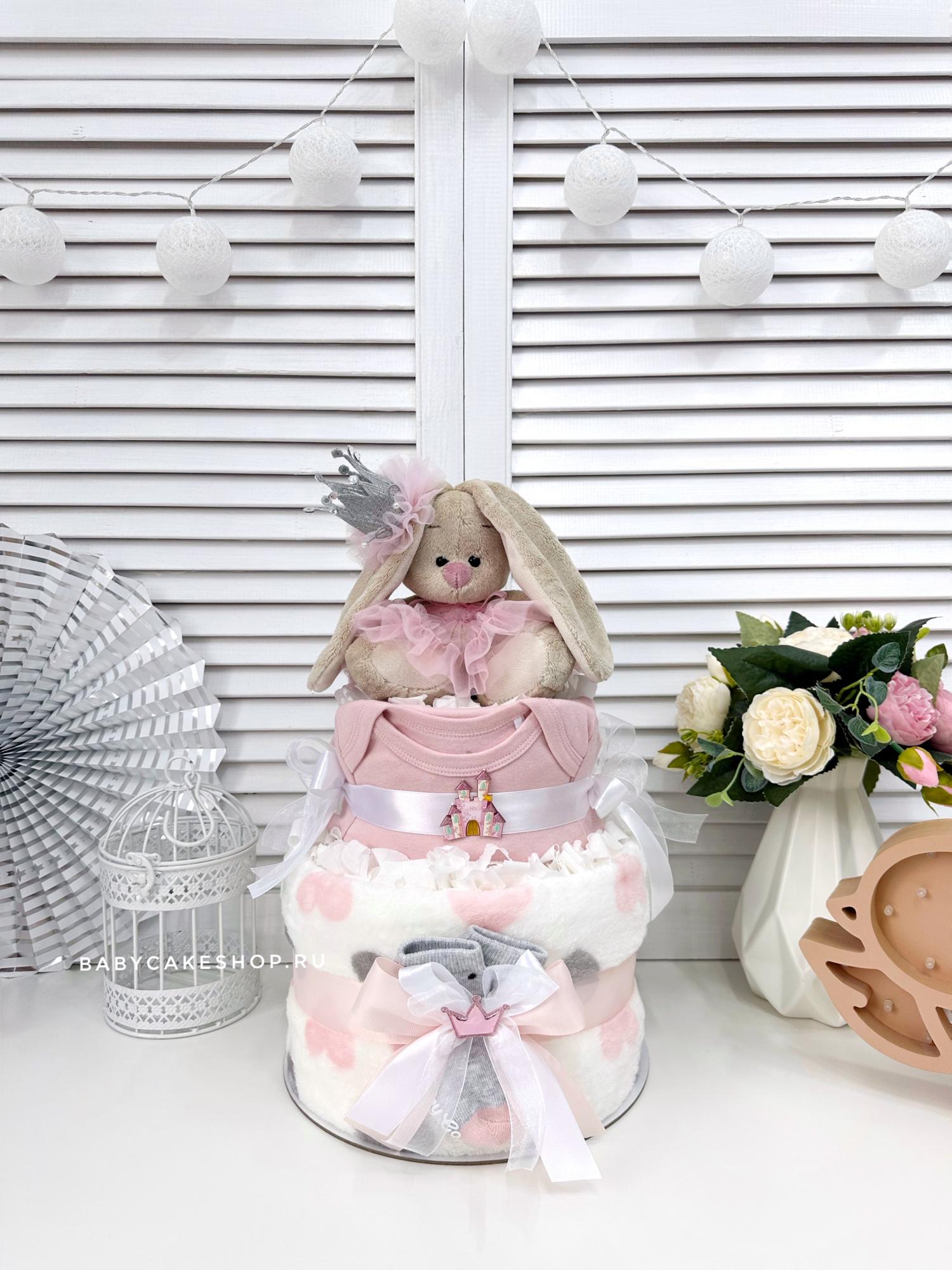 Торт из памперсов подгузников для девочки с пледом «Принцесса»