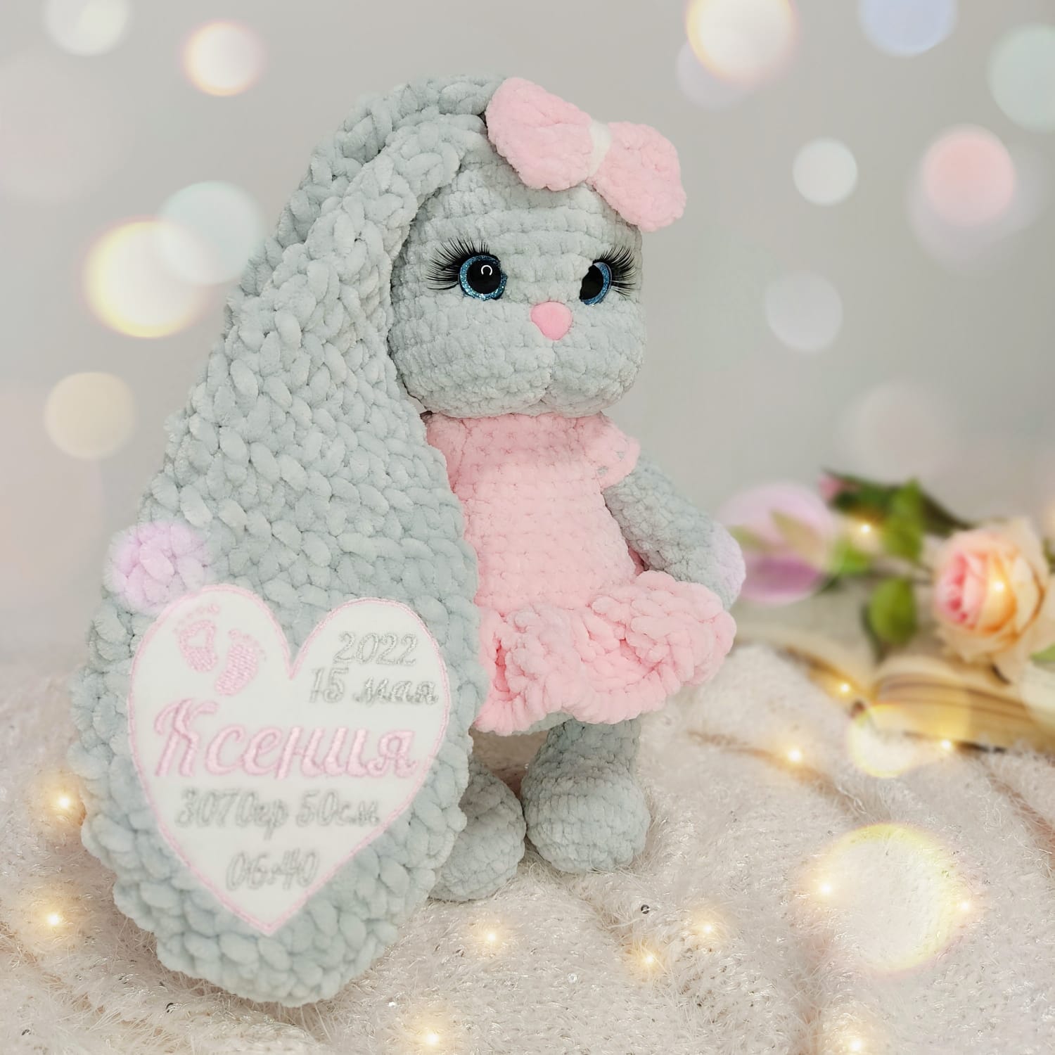 Вязаная мягкая игрушка ручной работы "Очаровашка зайка"