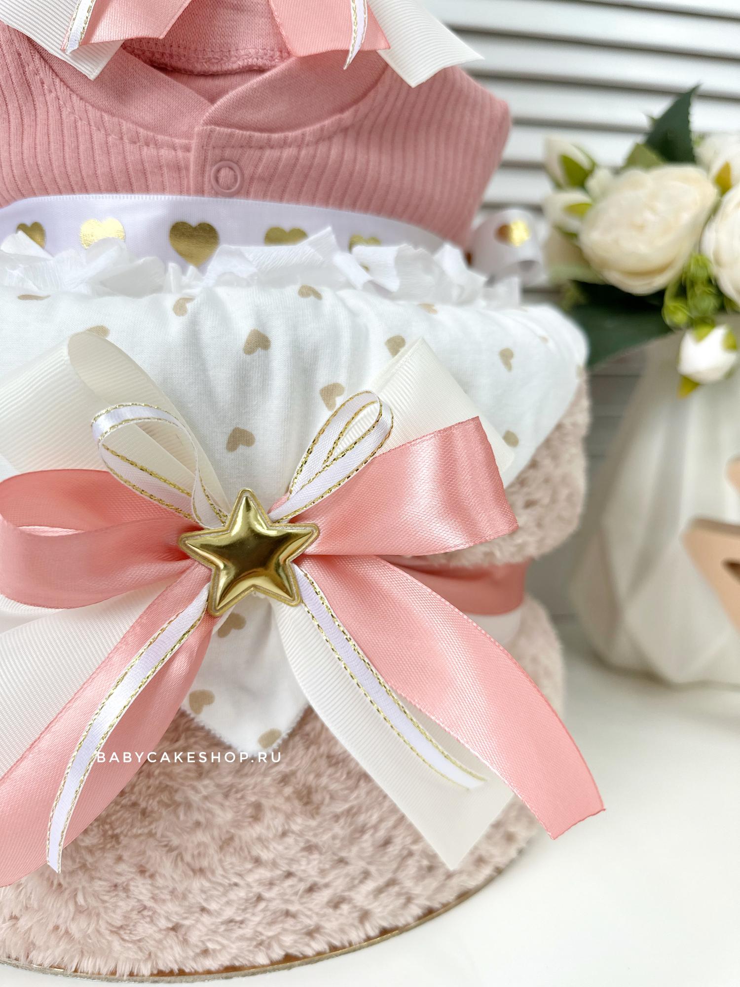 Торт из памперсов подгузников для девочки с зайкой ми «Пудра»