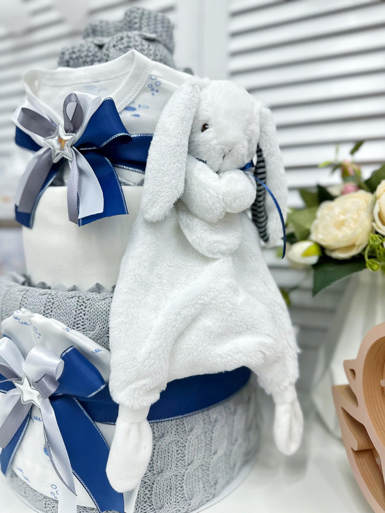 Торт из памперсов подгузников для новорожденного «Серый»