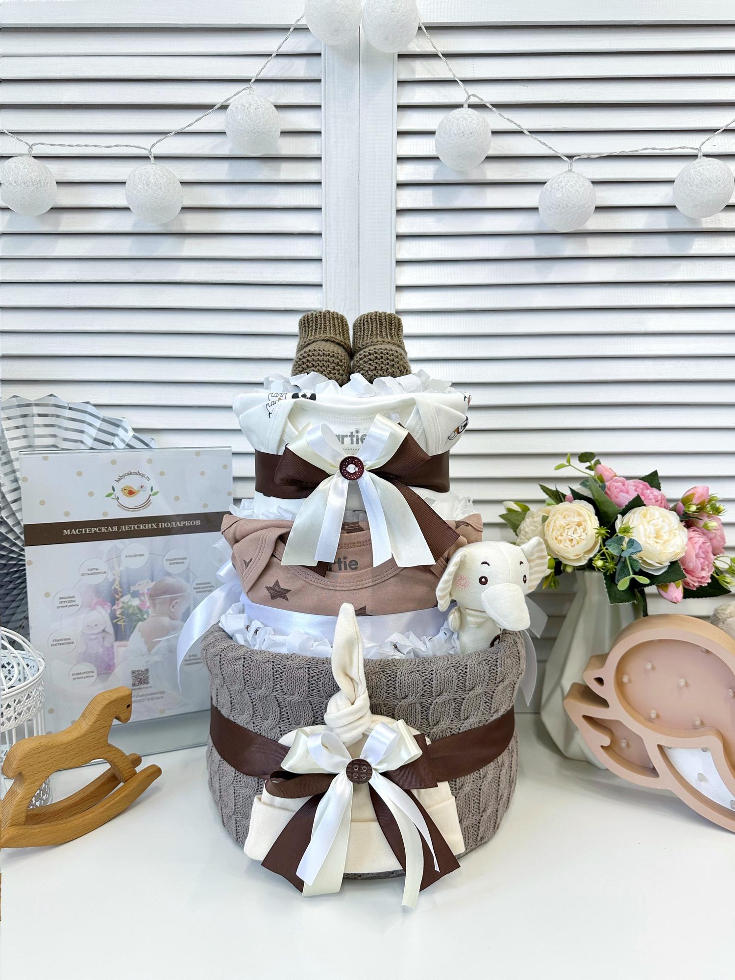 Торт из памперсов подгузников для новорожденного «Слон»