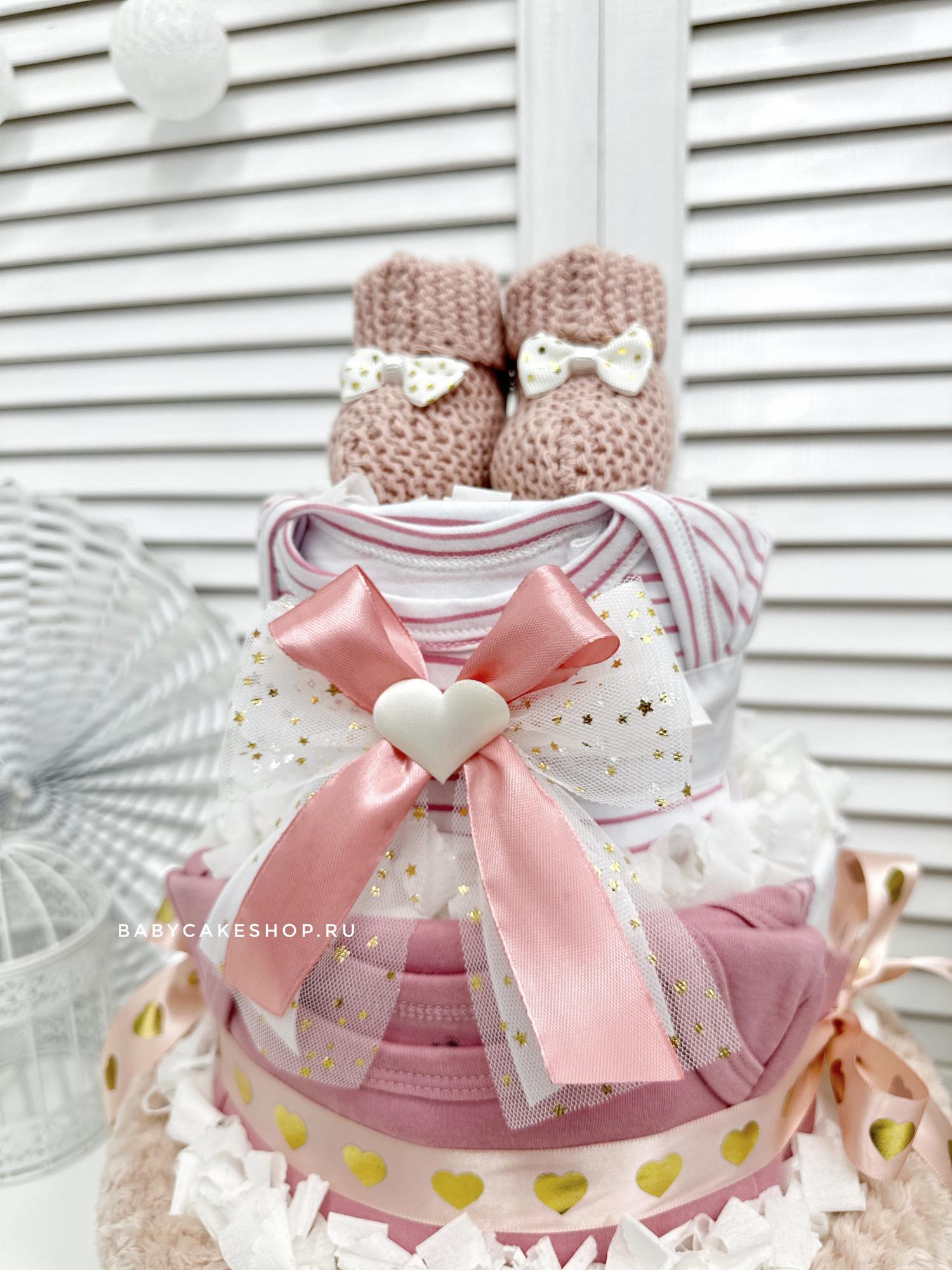 Торт из памперсов подгузников для девочки «Пудровый»