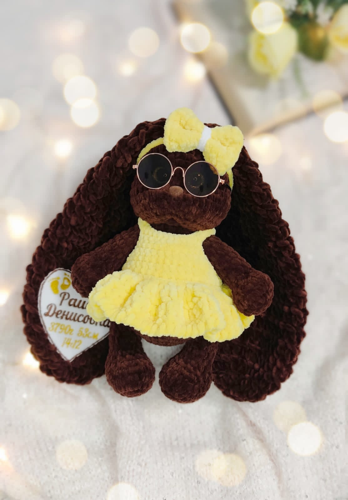 Вязаная мягкая игрушка ручной работы "Шоколадный зайчик"