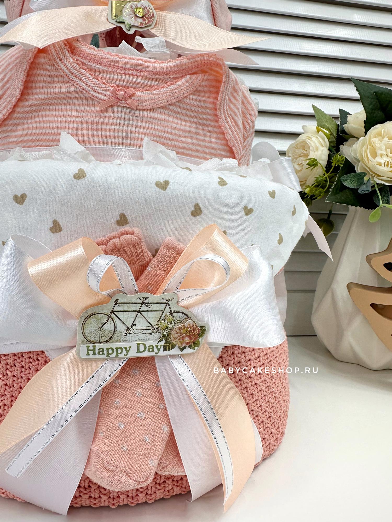 Торт из памперсов подгузников для девочки «Персиковый»