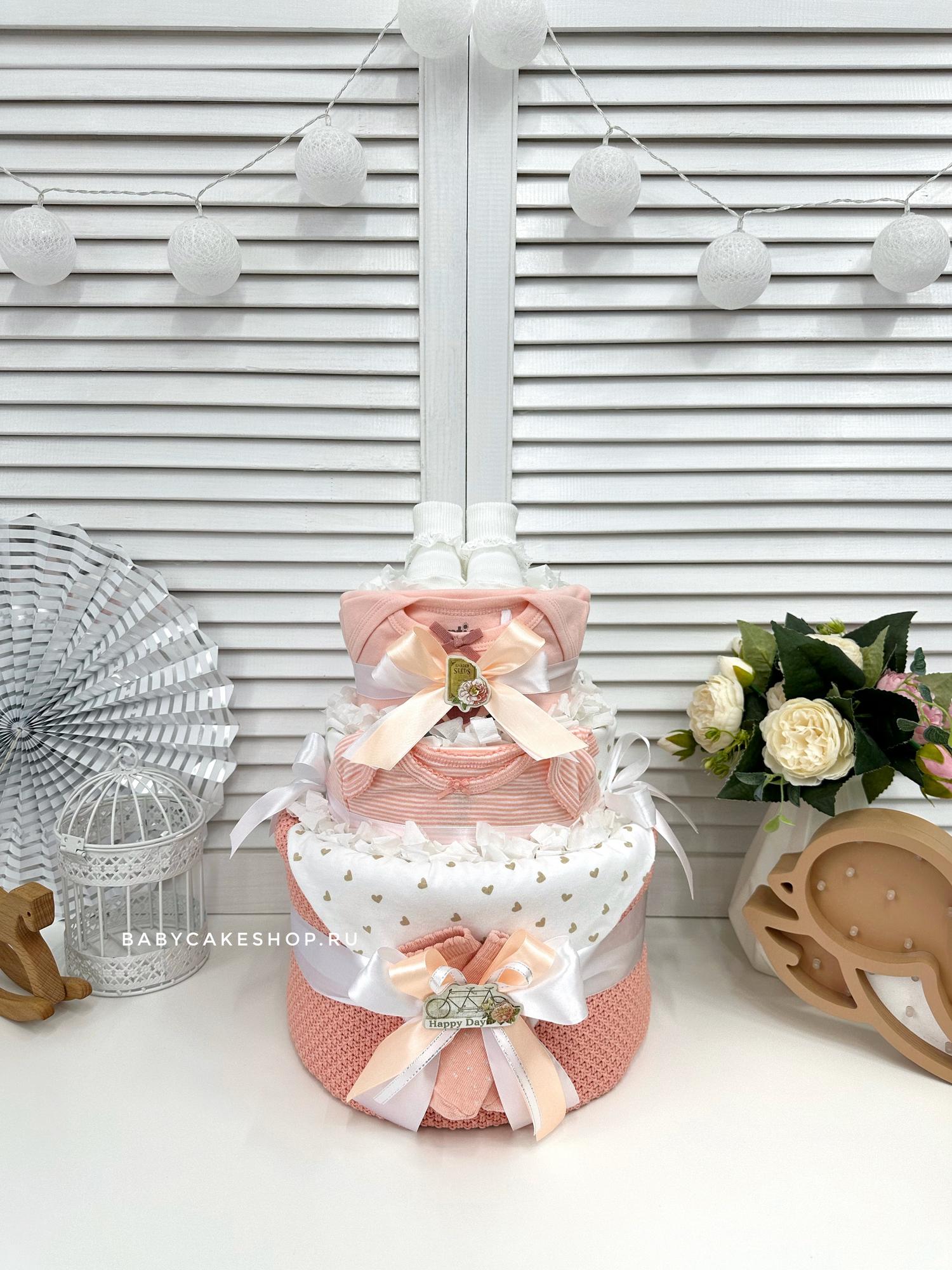 Торт из памперсов подгузников для девочки «Персиковый»