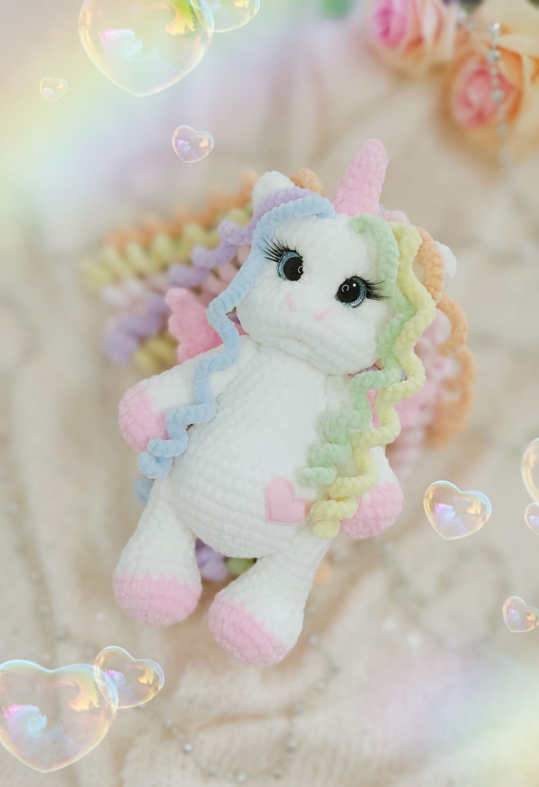 Вязаная мягкая игрушка ручной работы  «Единорог»