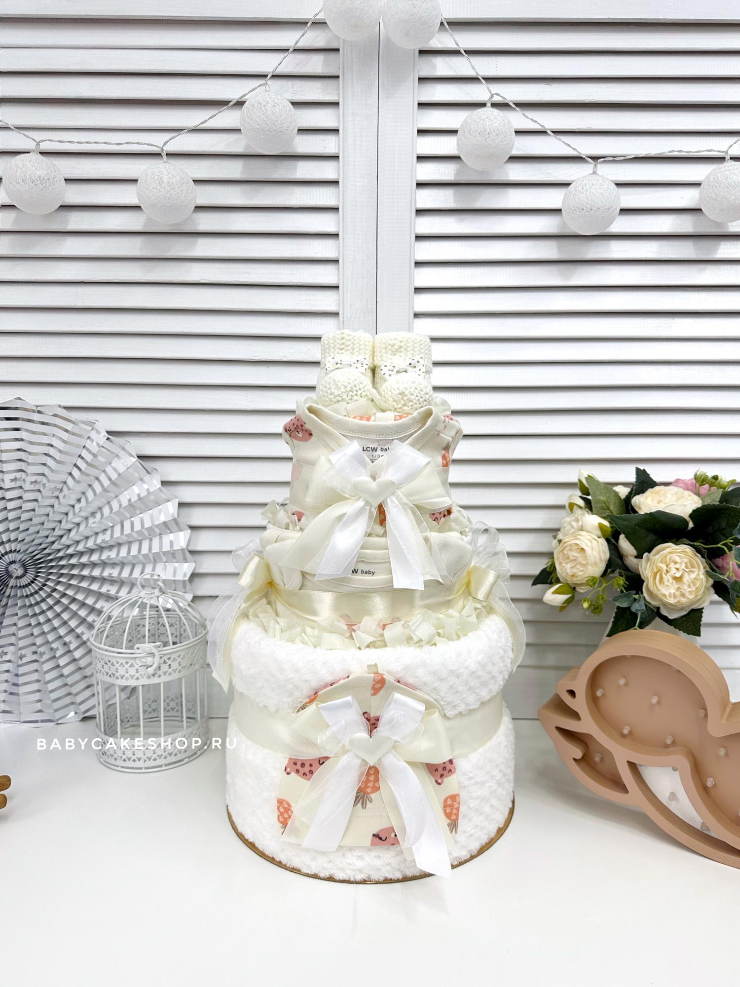 Торт из памперсов подгузников для новорожденного «Кремовый»