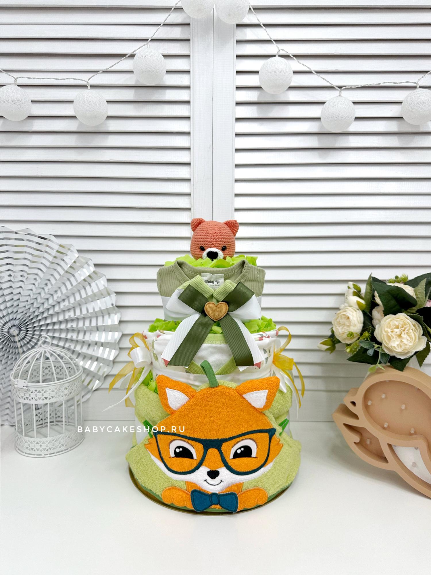 Торт из памперсов подгузников для новорожденного «Лис»