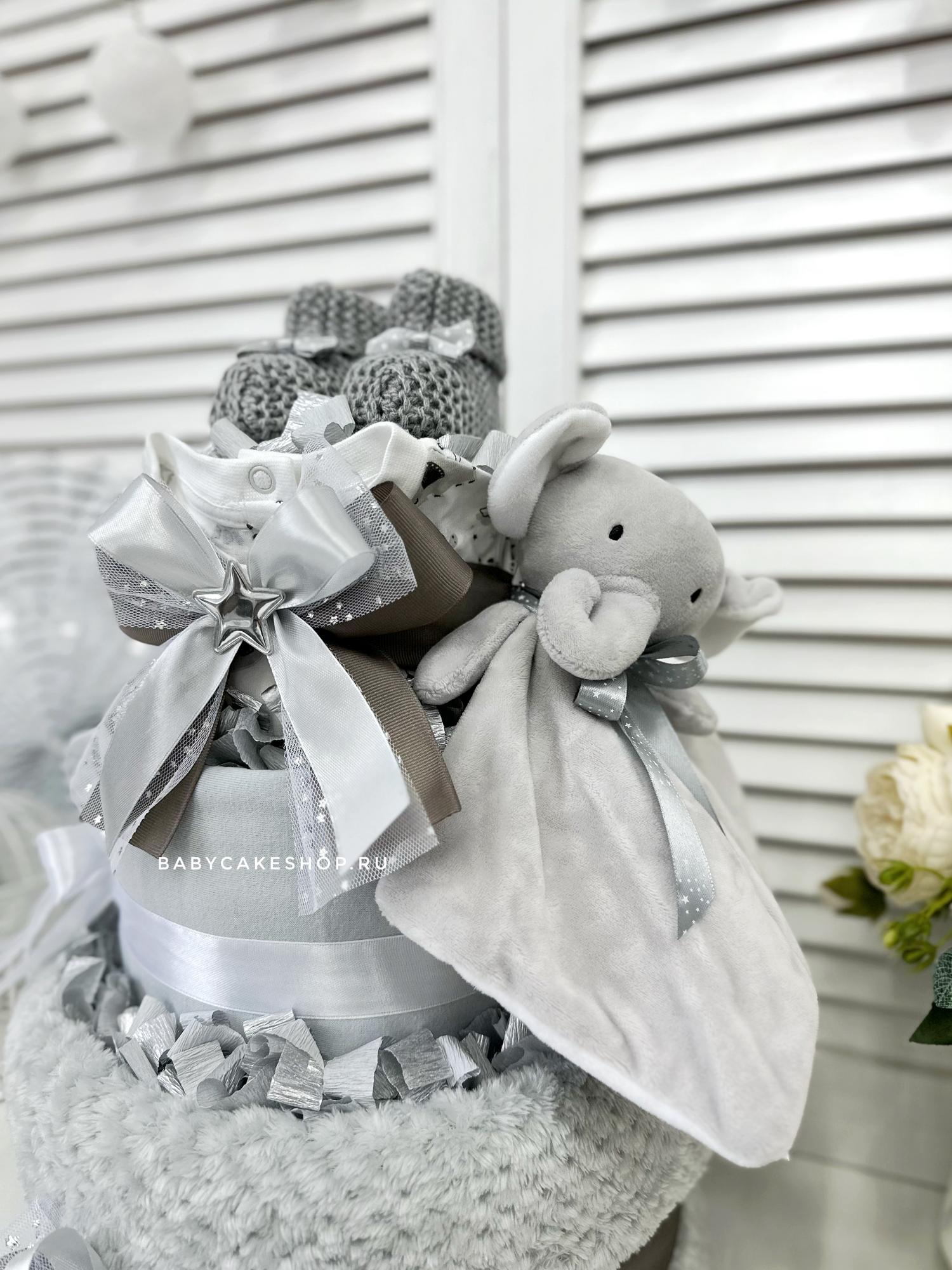 Торт из памперсов подгузников универсальный «Серый»