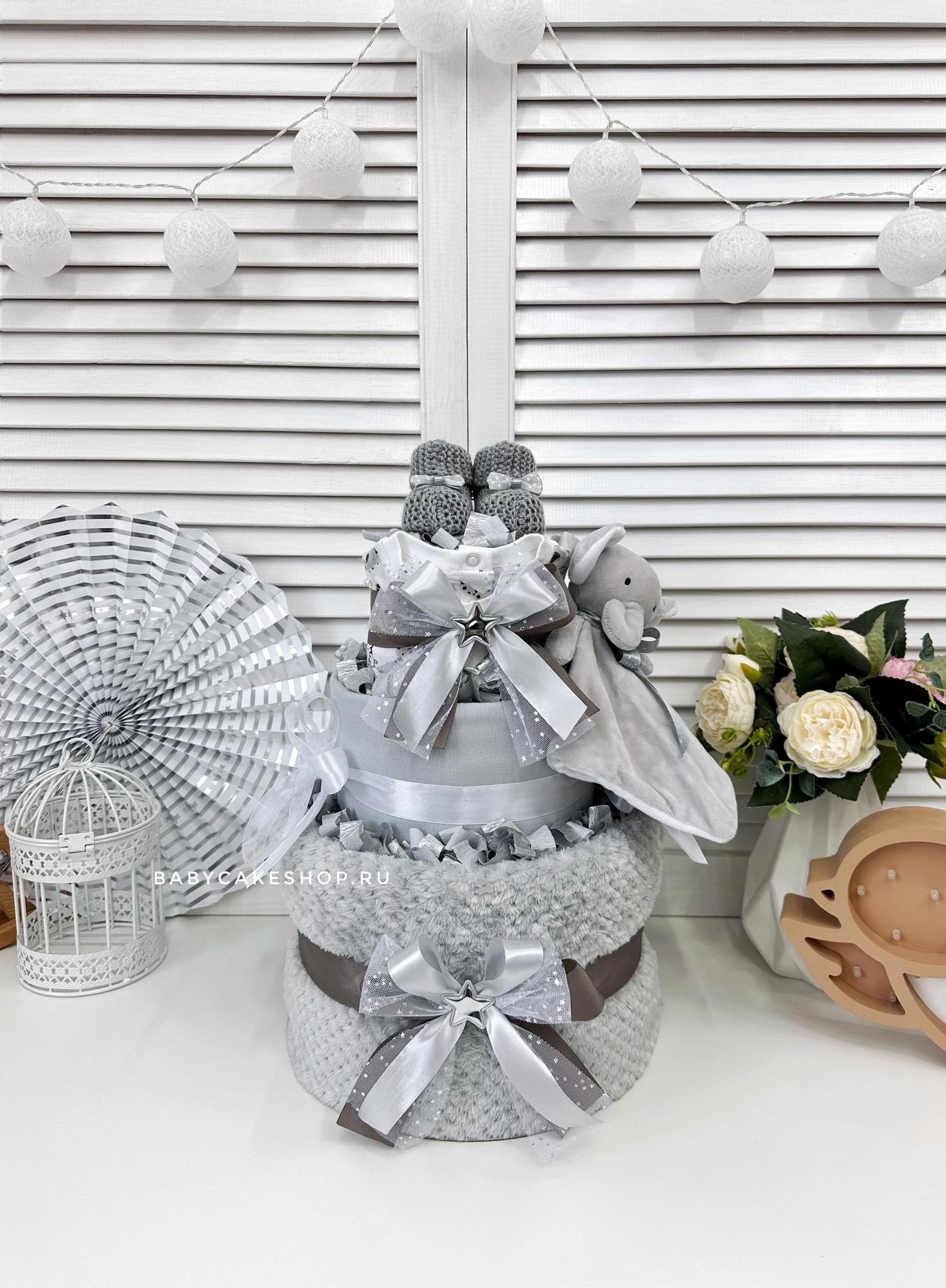 Торт из памперсов подгузников универсальный «Серый»